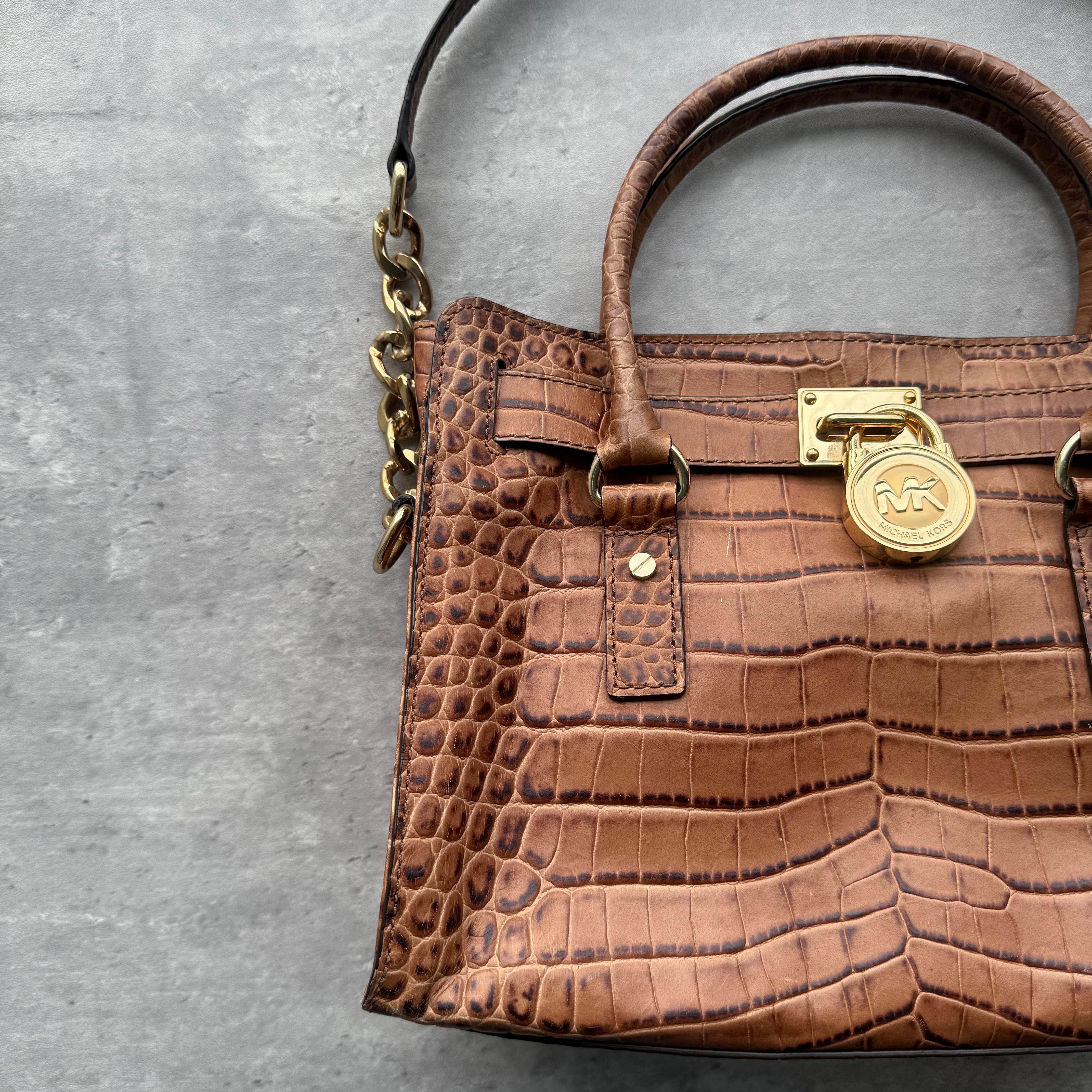 Michael Kors Hamilton Croc Handbag Brown