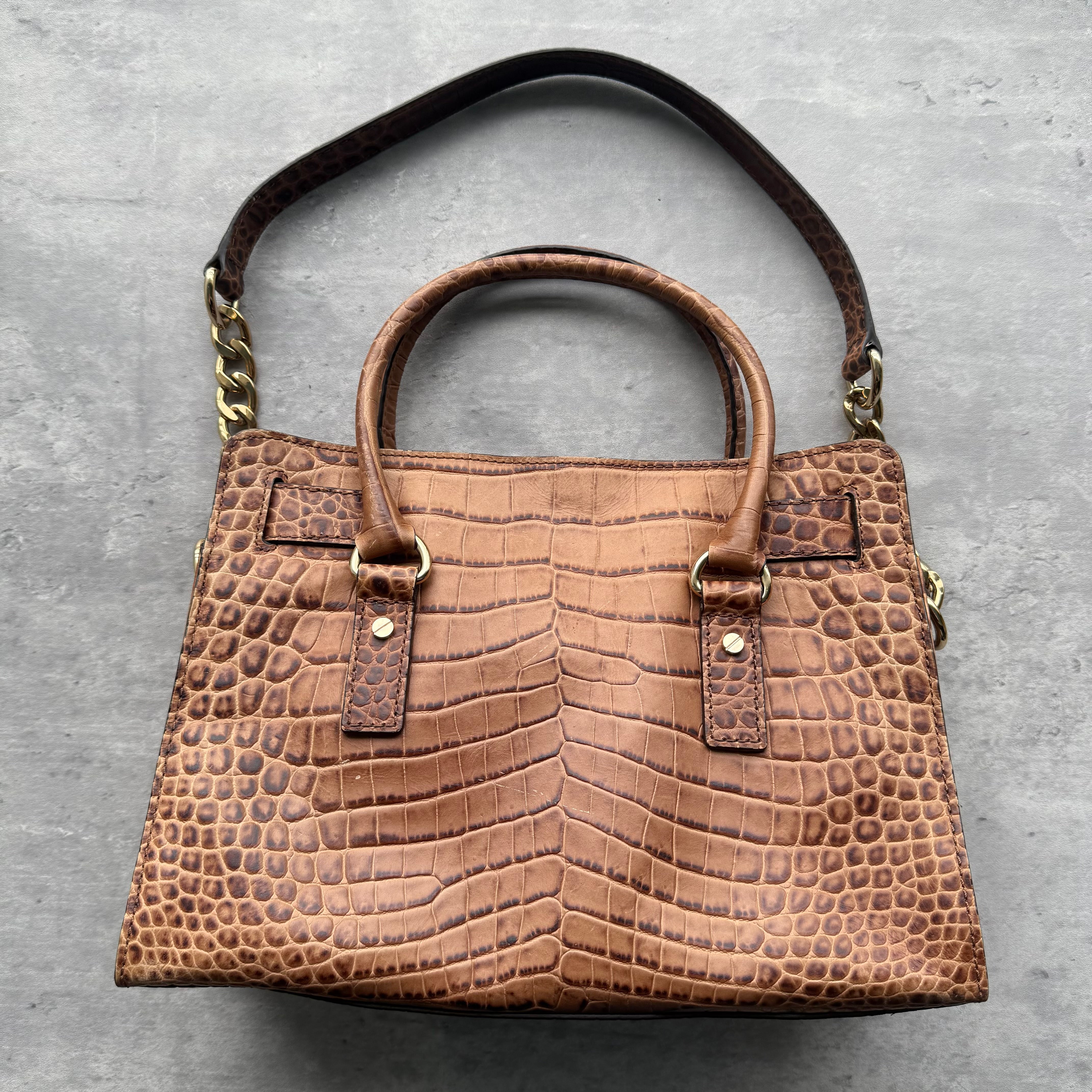 Michael Kors Hamilton Croc Handbag Brown