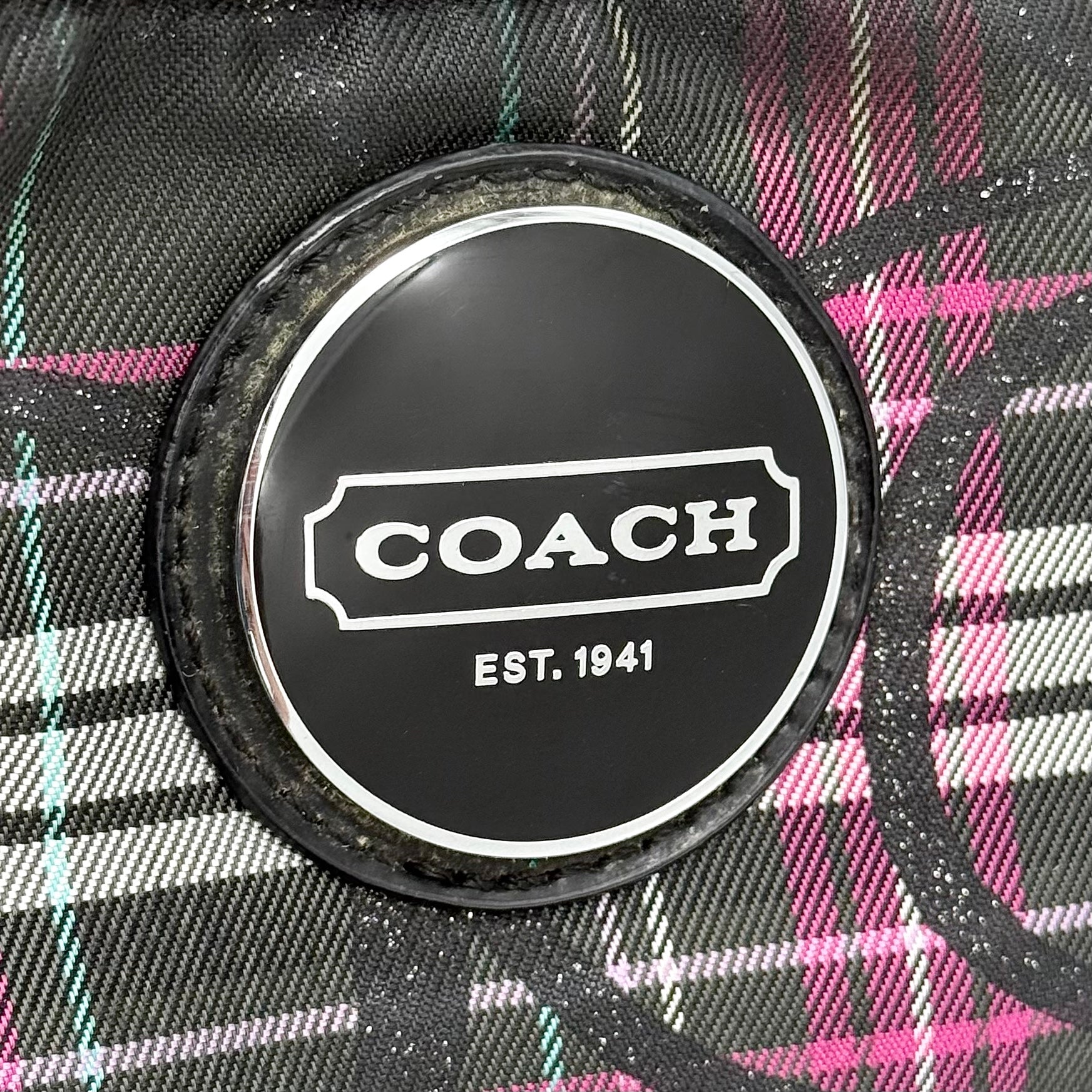 Coach 2Way Poppy Tartan shoulder bag in multi-colour plaid with detachable strap and signature silver hardware.
