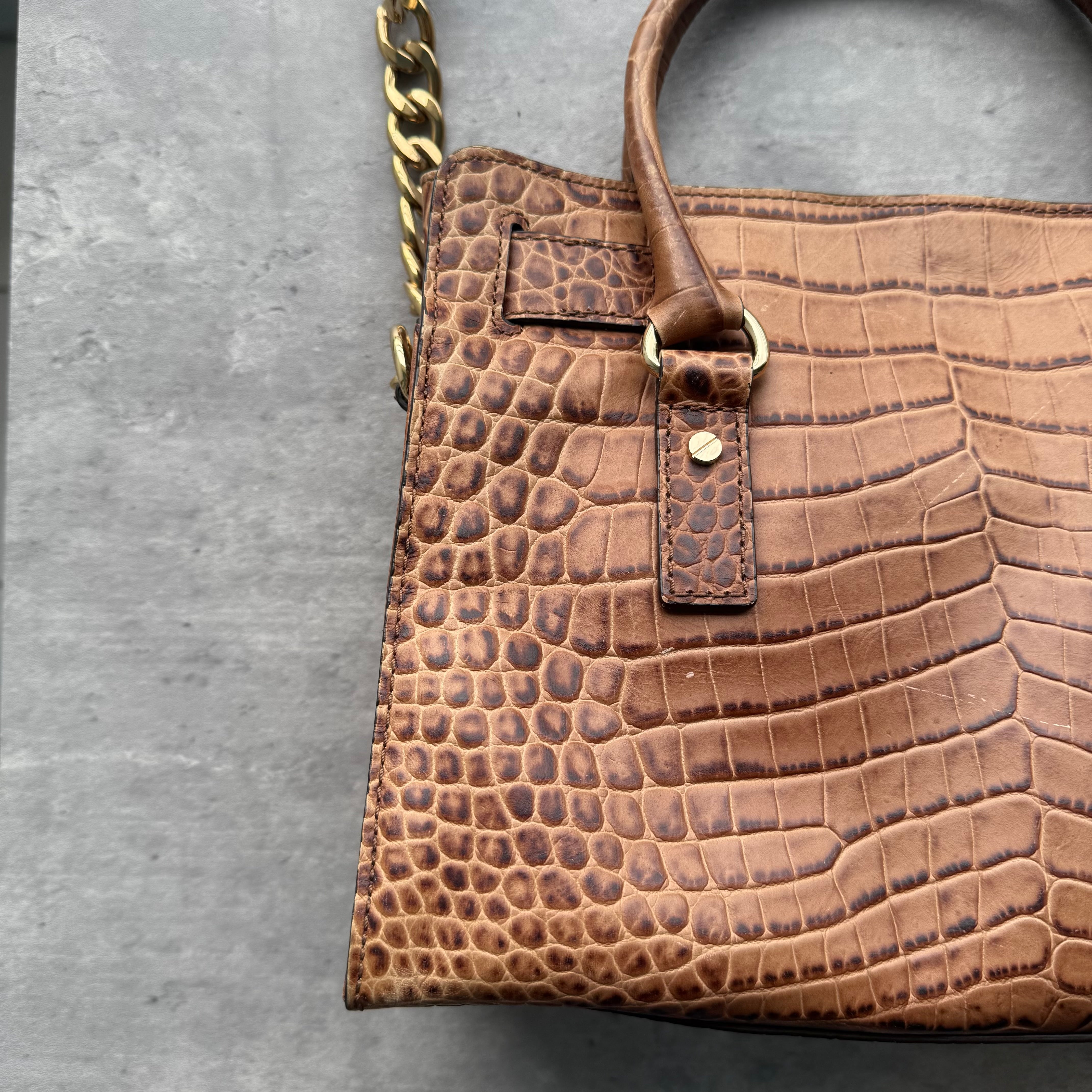 Michael Kors Hamilton Croc Handbag Brown
