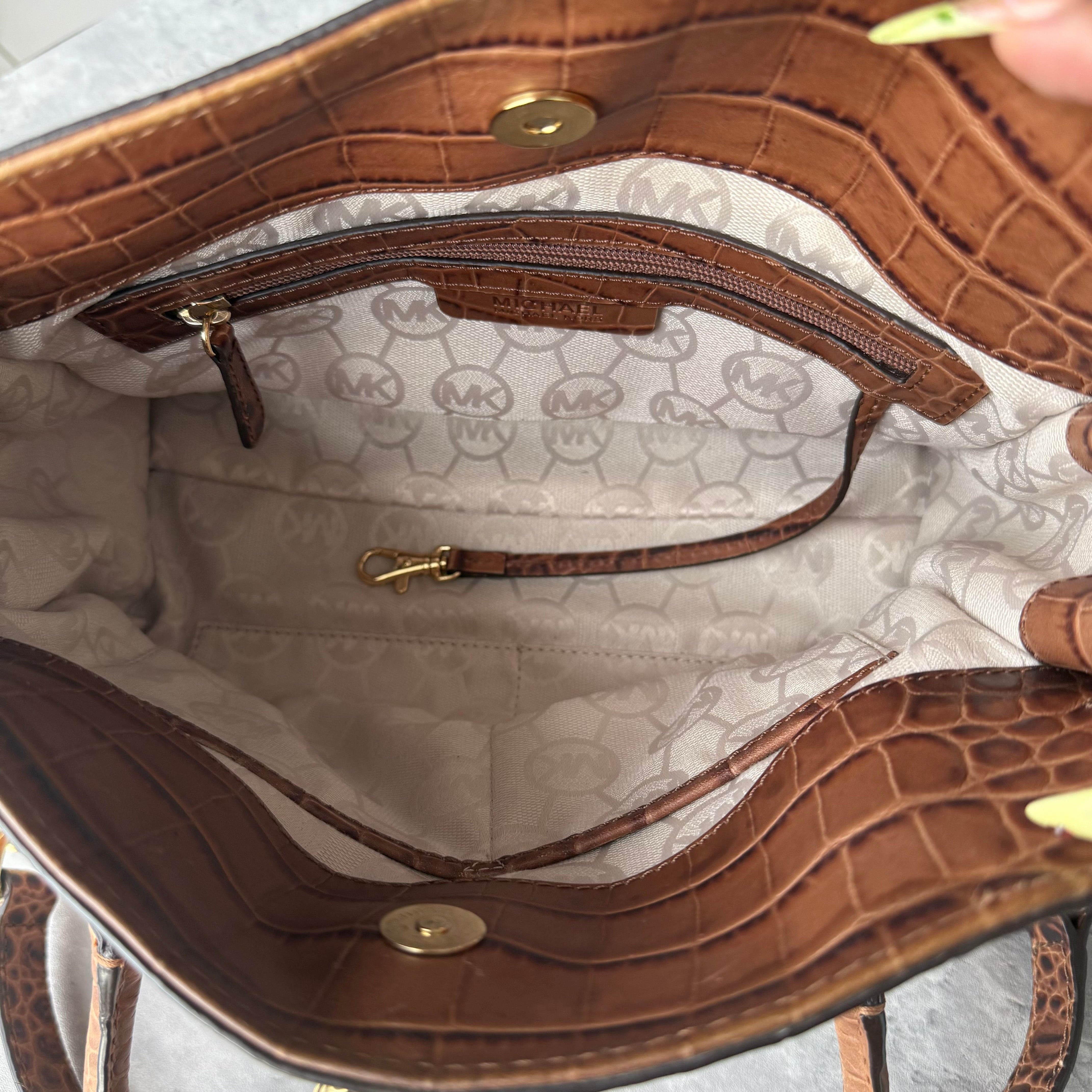 Michael Kors Hamilton Croc Handbag Brown
