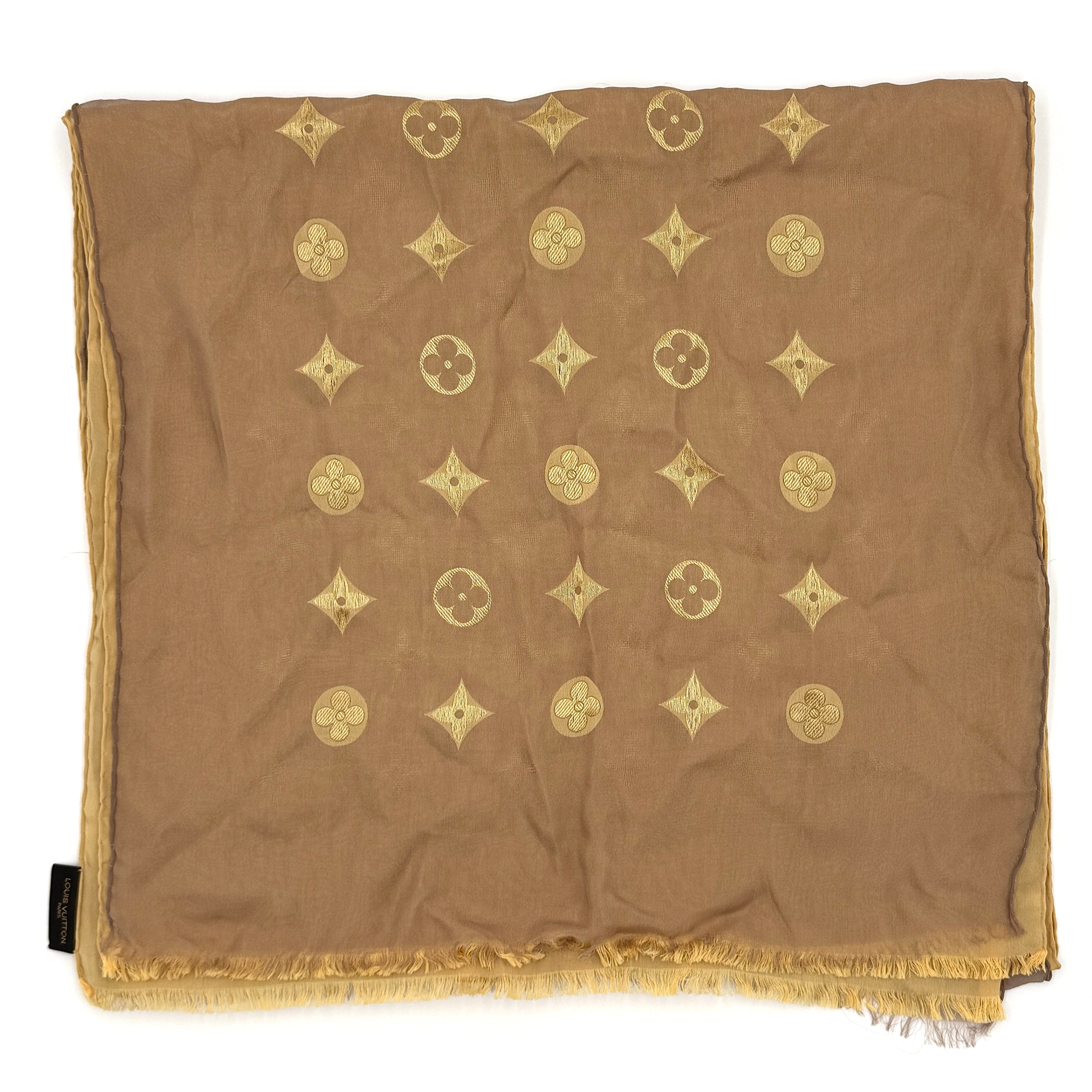 Louis Vuitton Monogram Silk/Acetate Chiffon Scarf Brown/Beige