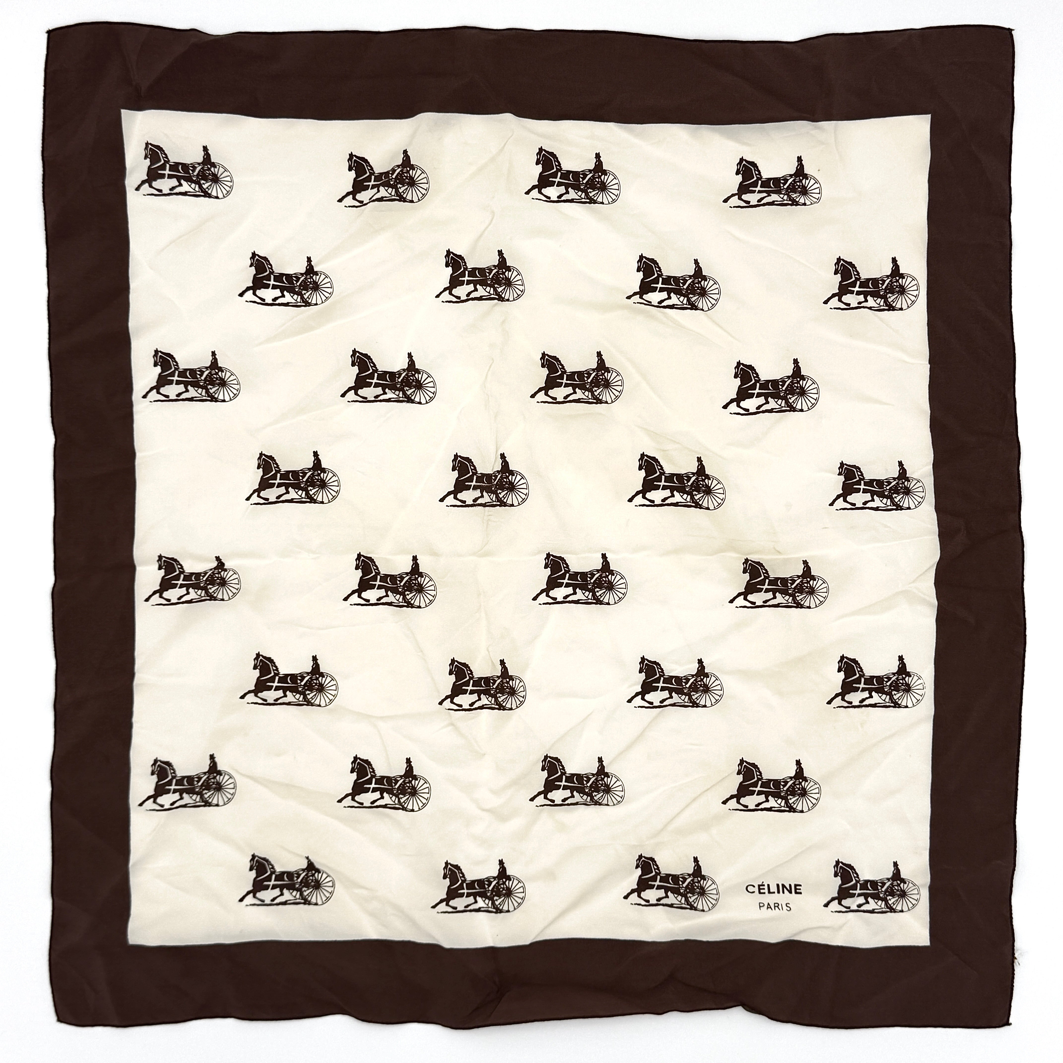 Celine Carriage Monogram Silk Scarf Brown/Cream