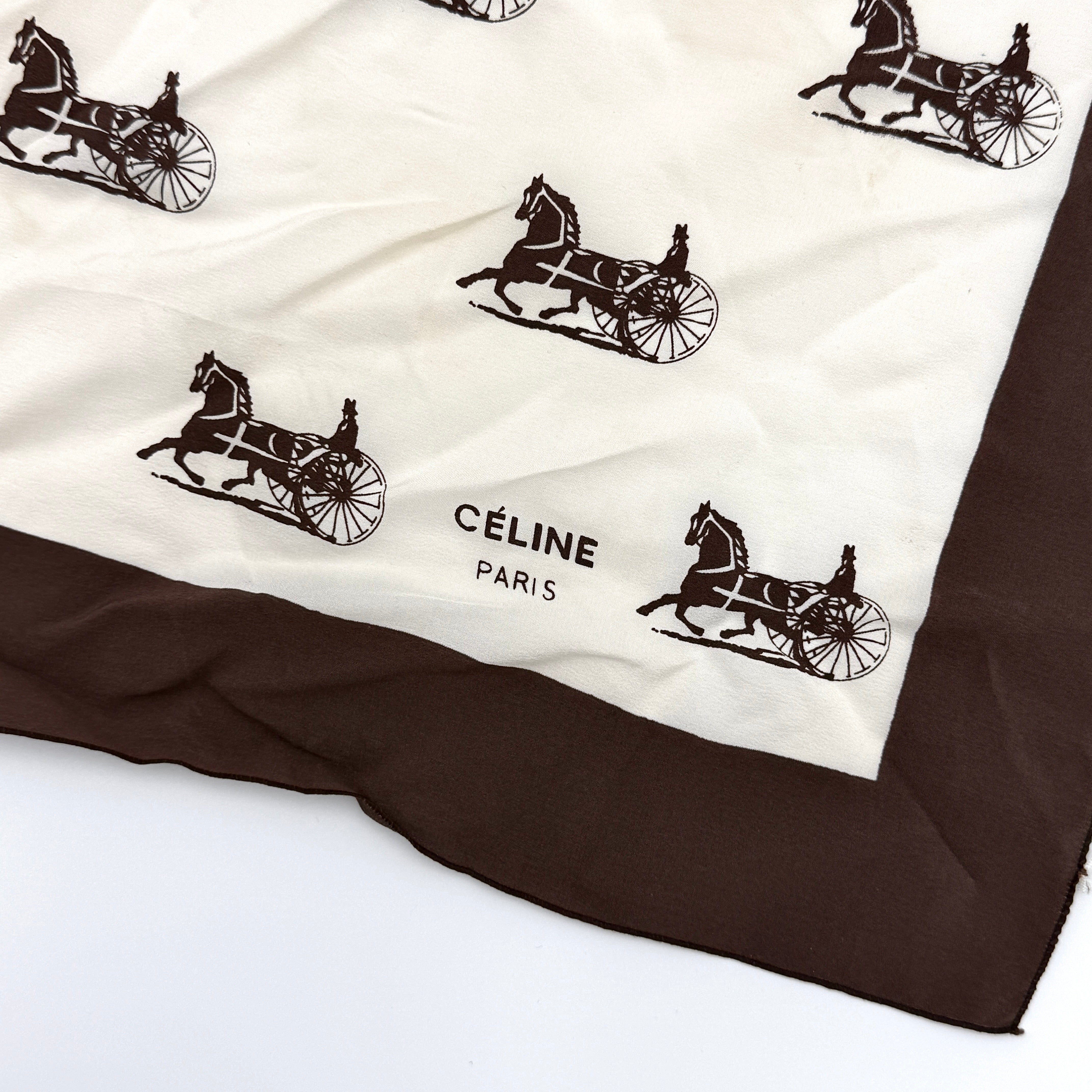 Celine Carriage Monogram Silk Scarf Brown/Cream