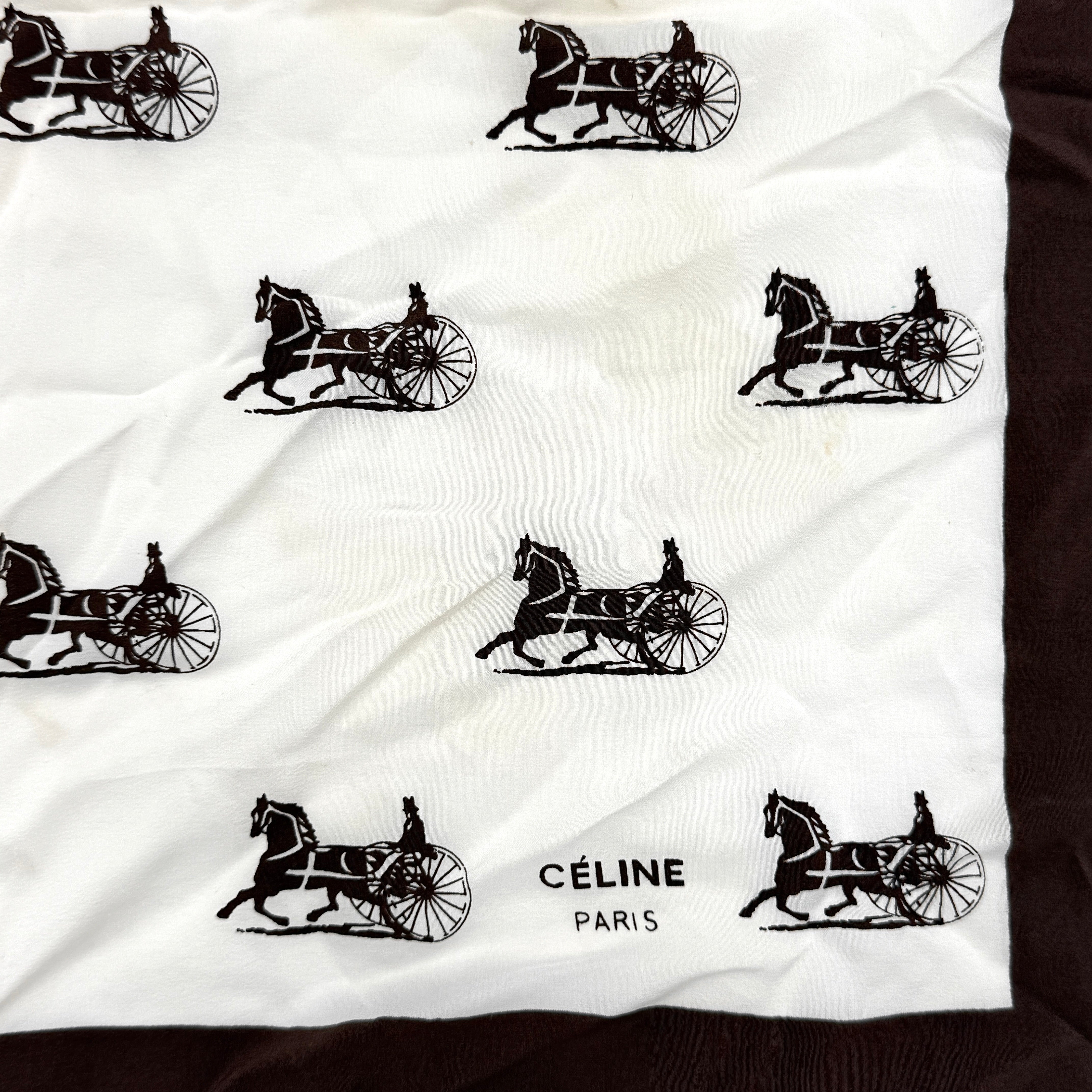 Celine Carriage Monogram Silk Scarf Brown/Cream