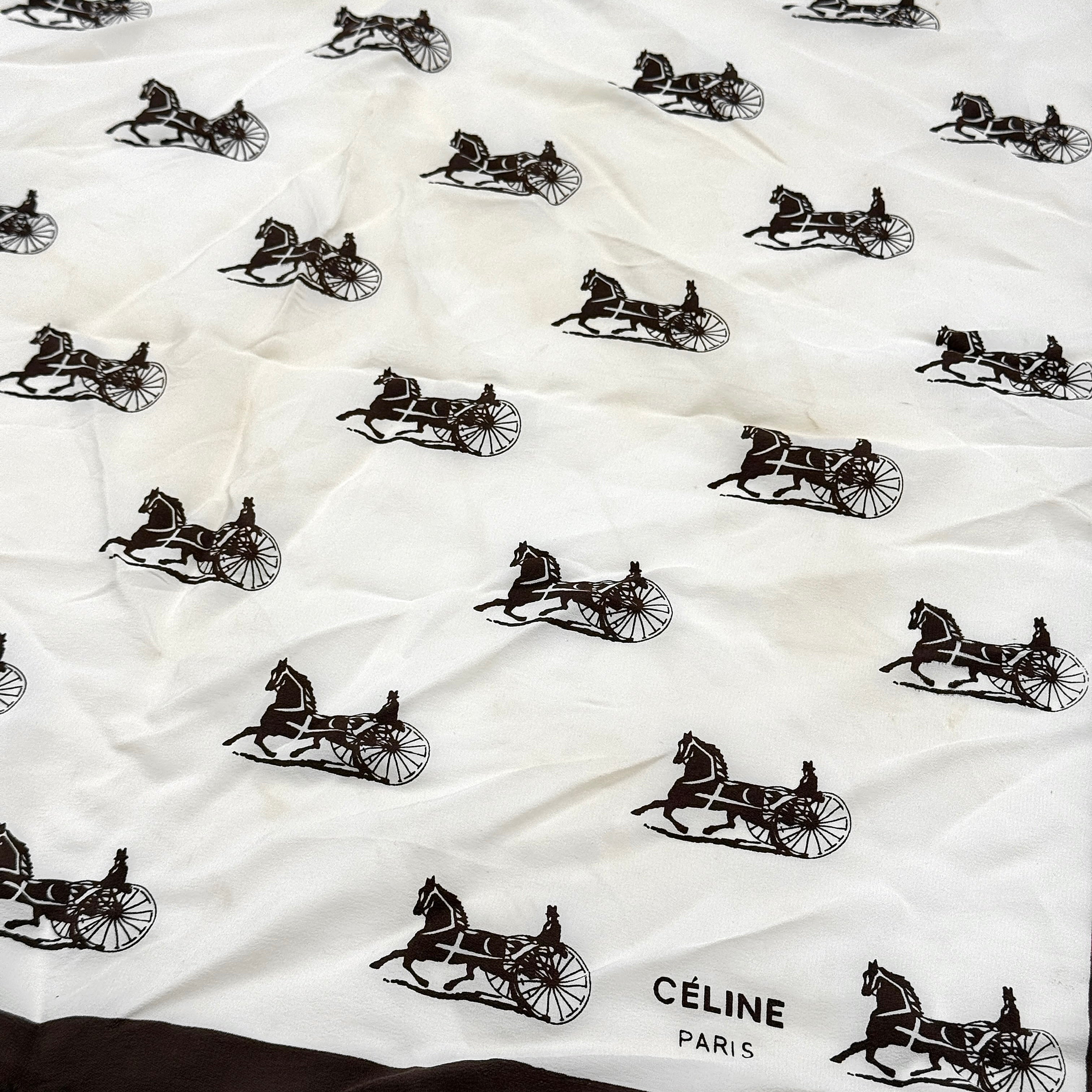 Celine Carriage Monogram Silk Scarf Brown/Cream