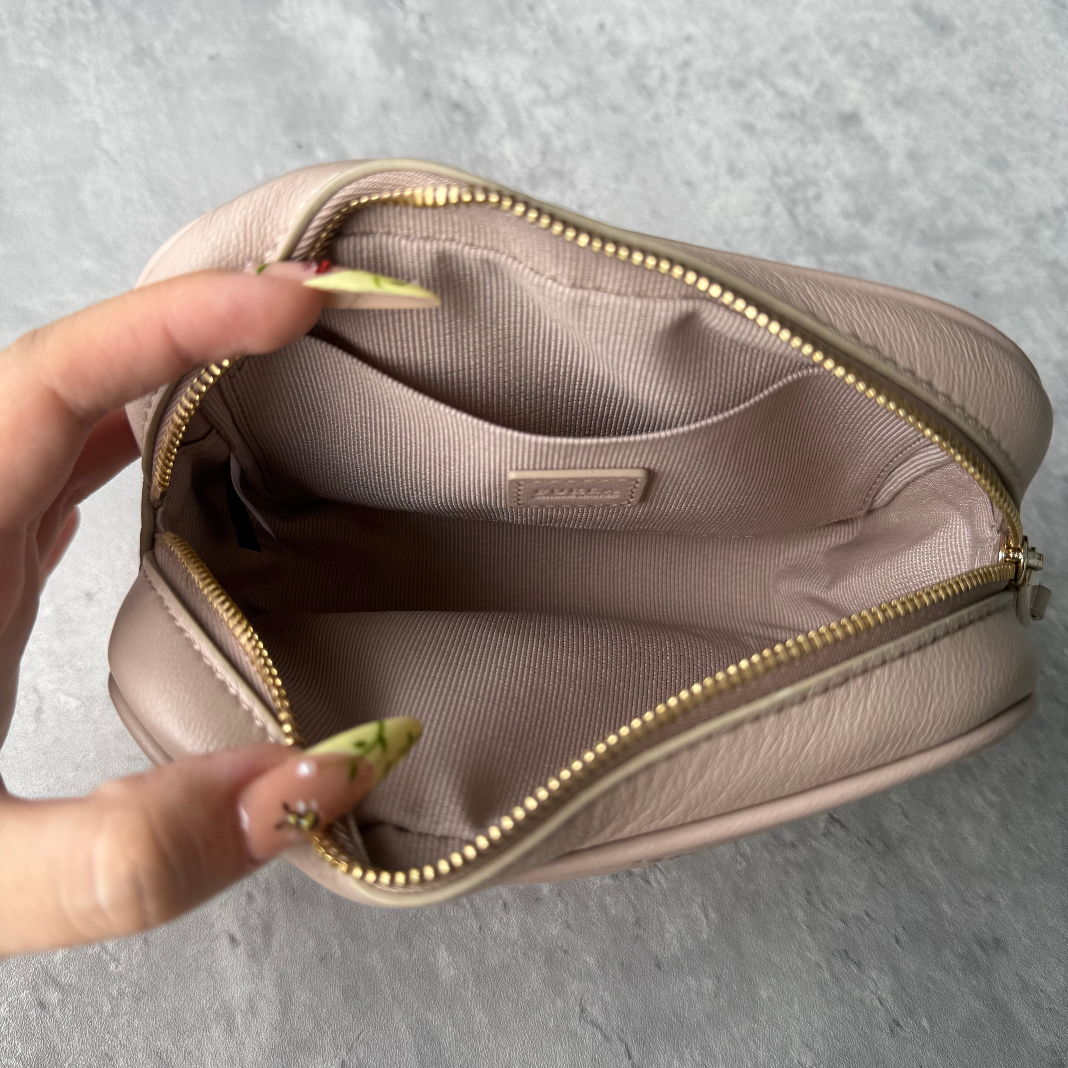 Furla Nude Leather Zip Pouch