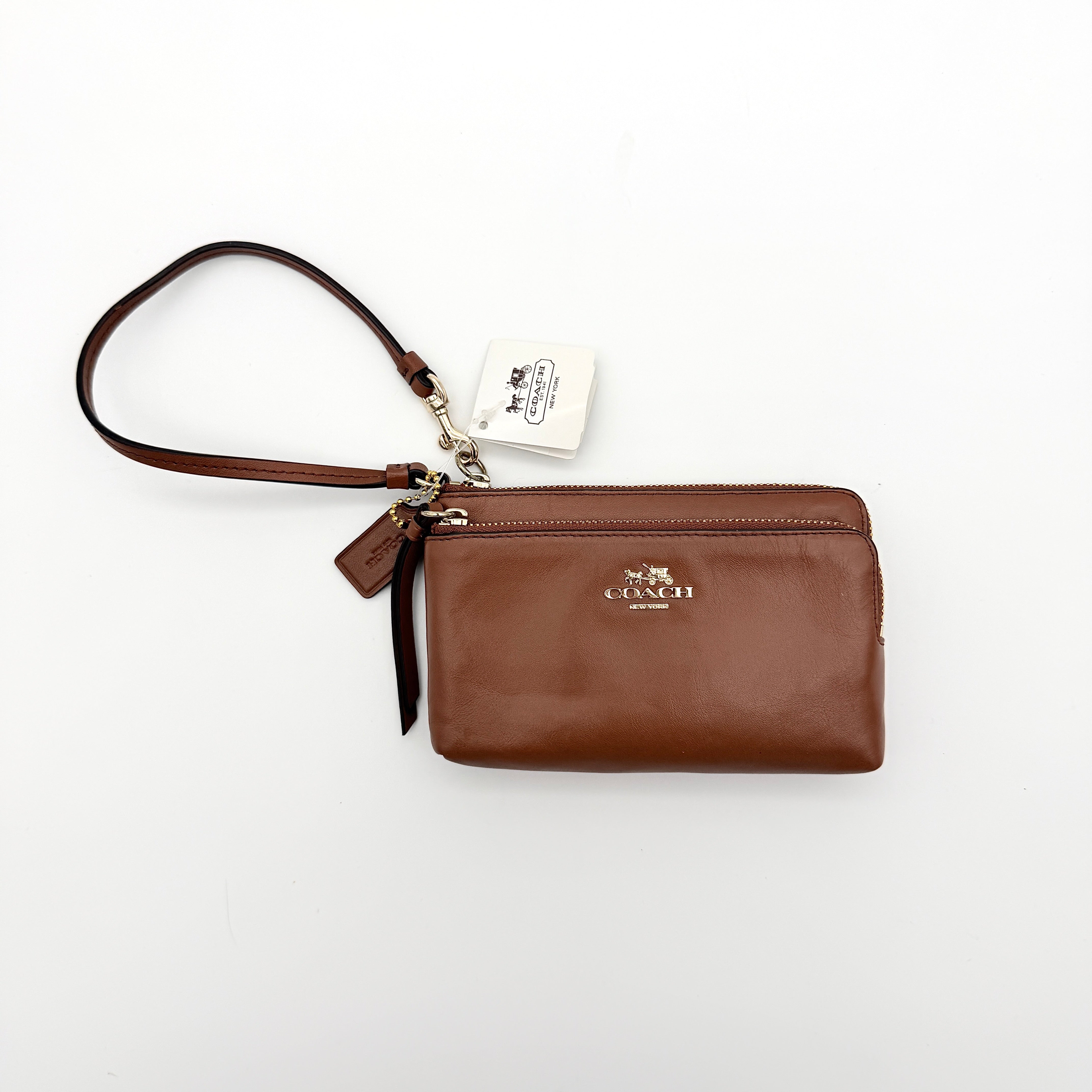 Coach Signature Double Zip Wristlet Brown