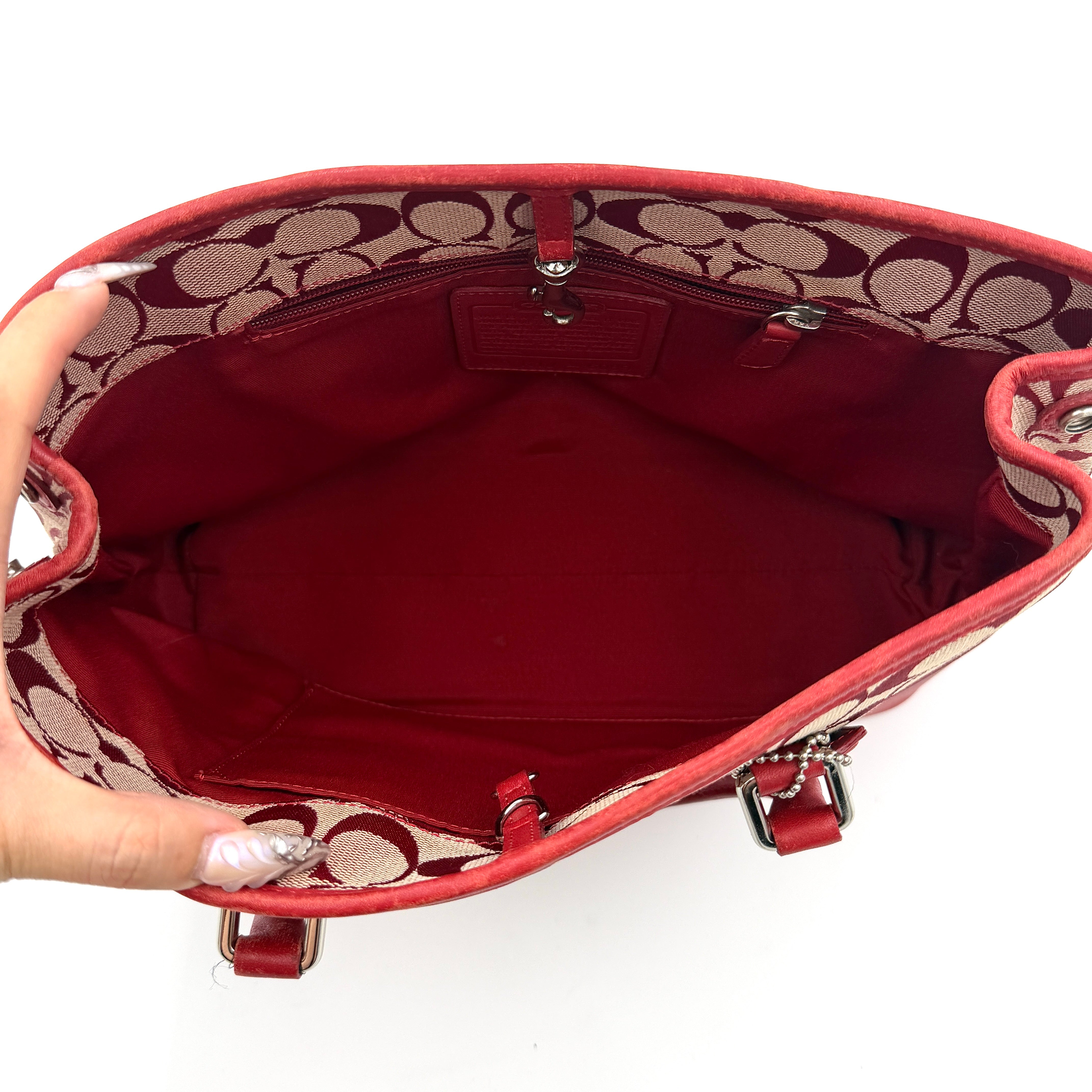 Coach Signature Canvas Handbag Red