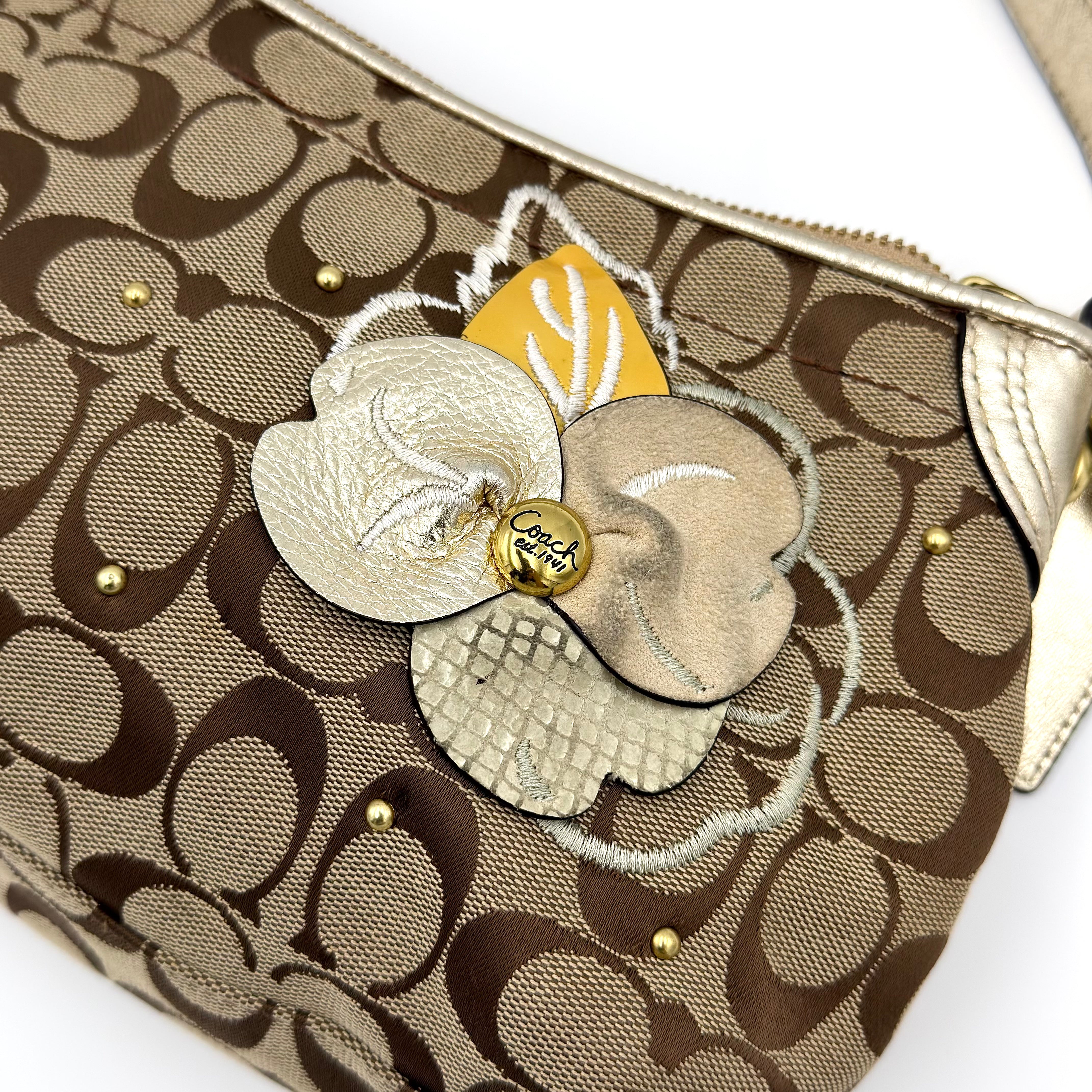 Coach 2Way Signature Floral Shoulder Bag Beige