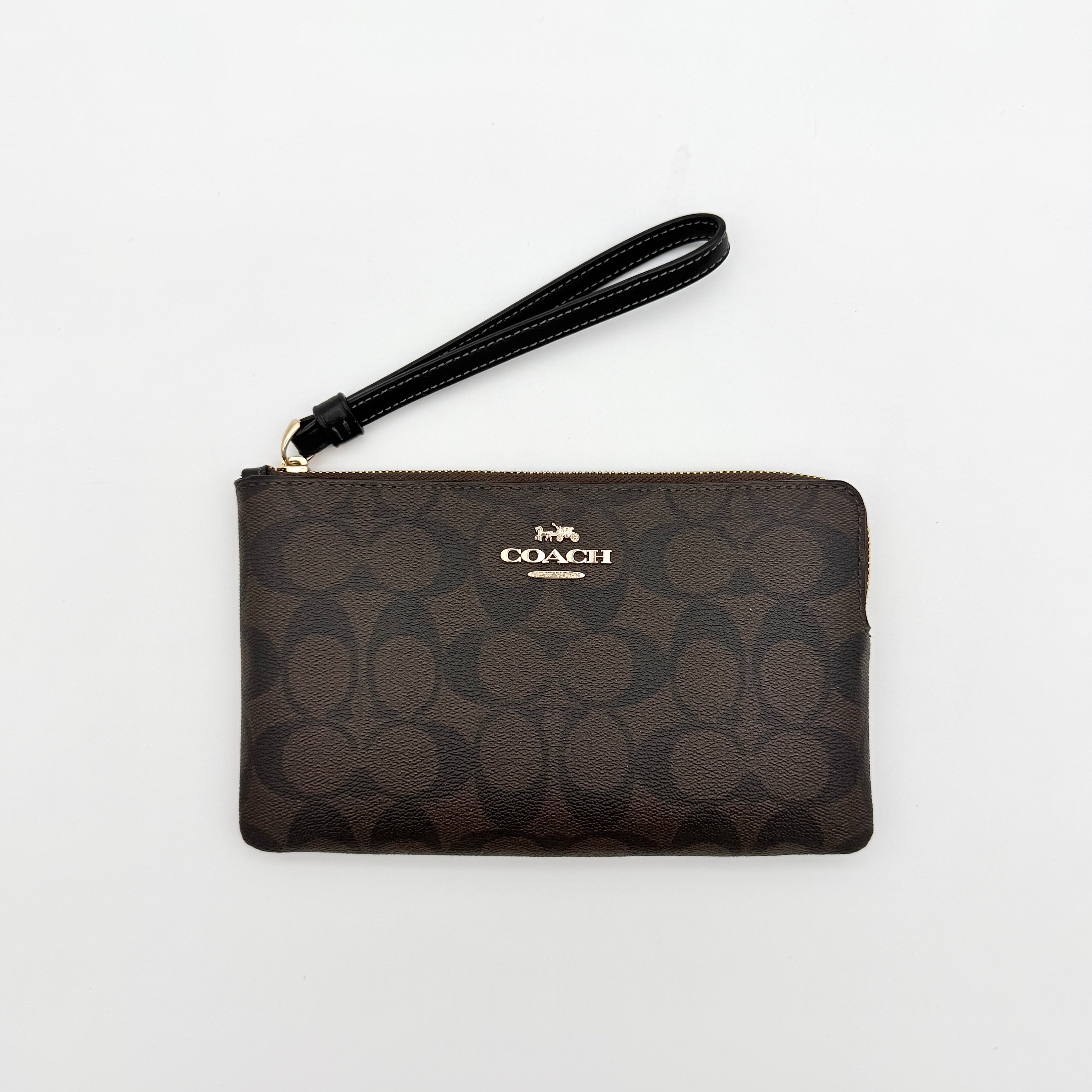 Coach Signature Large Corner Zip Wristlet Brown