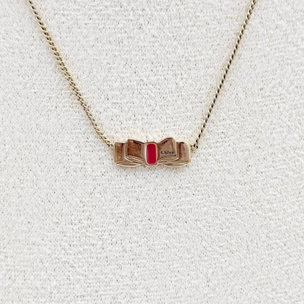 Chloe Ribbon Bow Necklace Gold