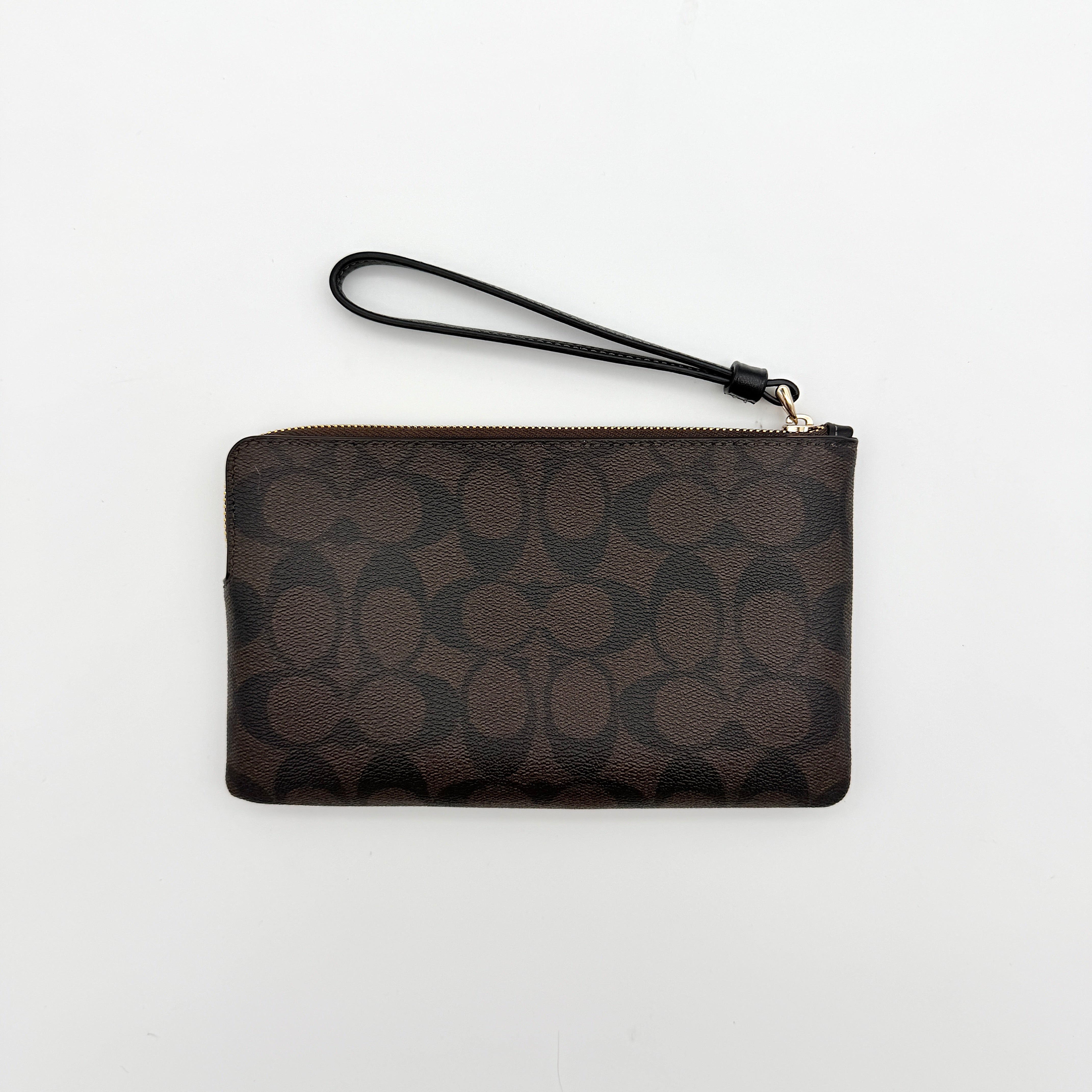 Coach Signature Large Corner Zip Wristlet Brown