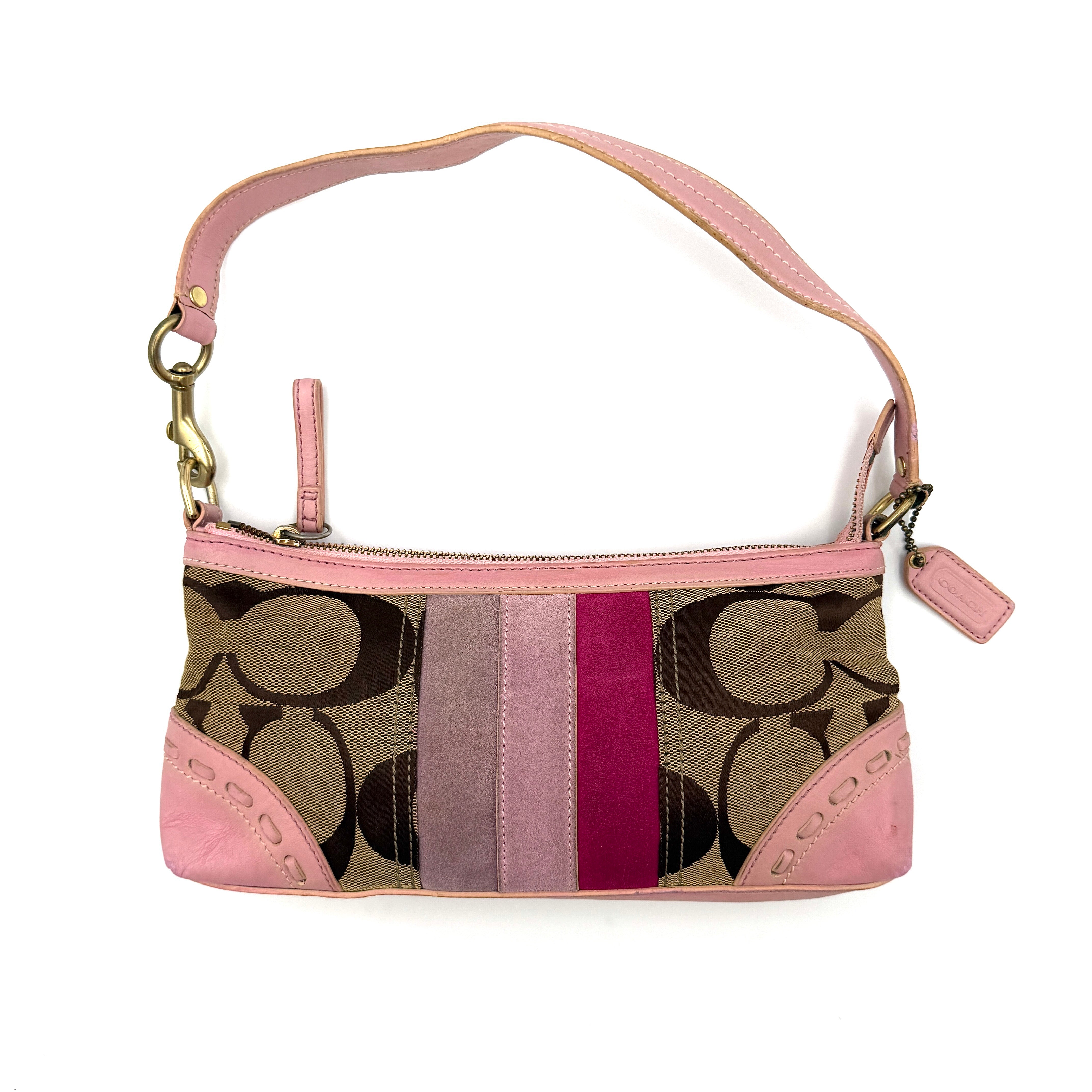 Coach Y2K Stripe Demi Baguette Shoulder Bag Pink/Beige