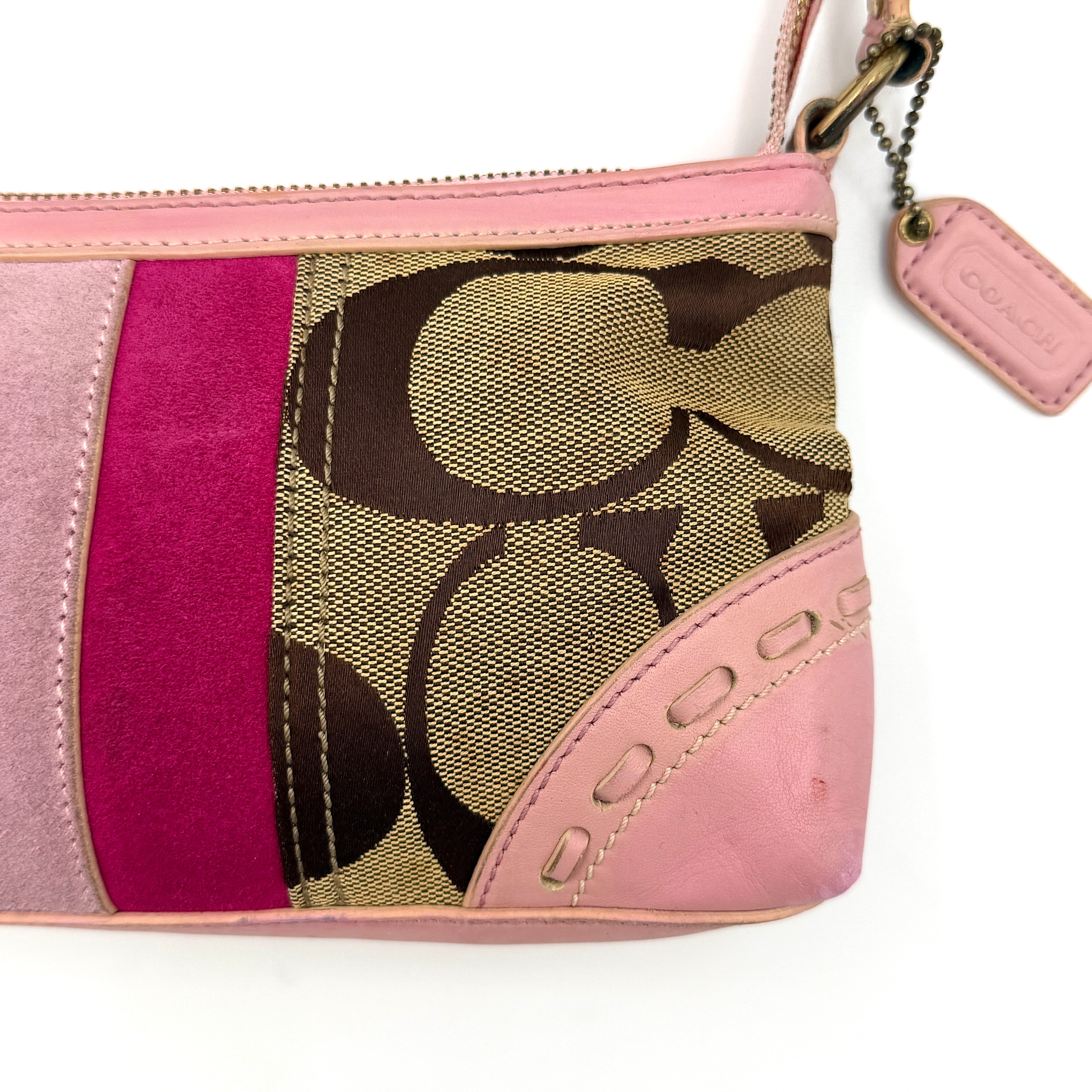Coach Y2K Stripe Demi Baguette Shoulder Bag Pink/Beige