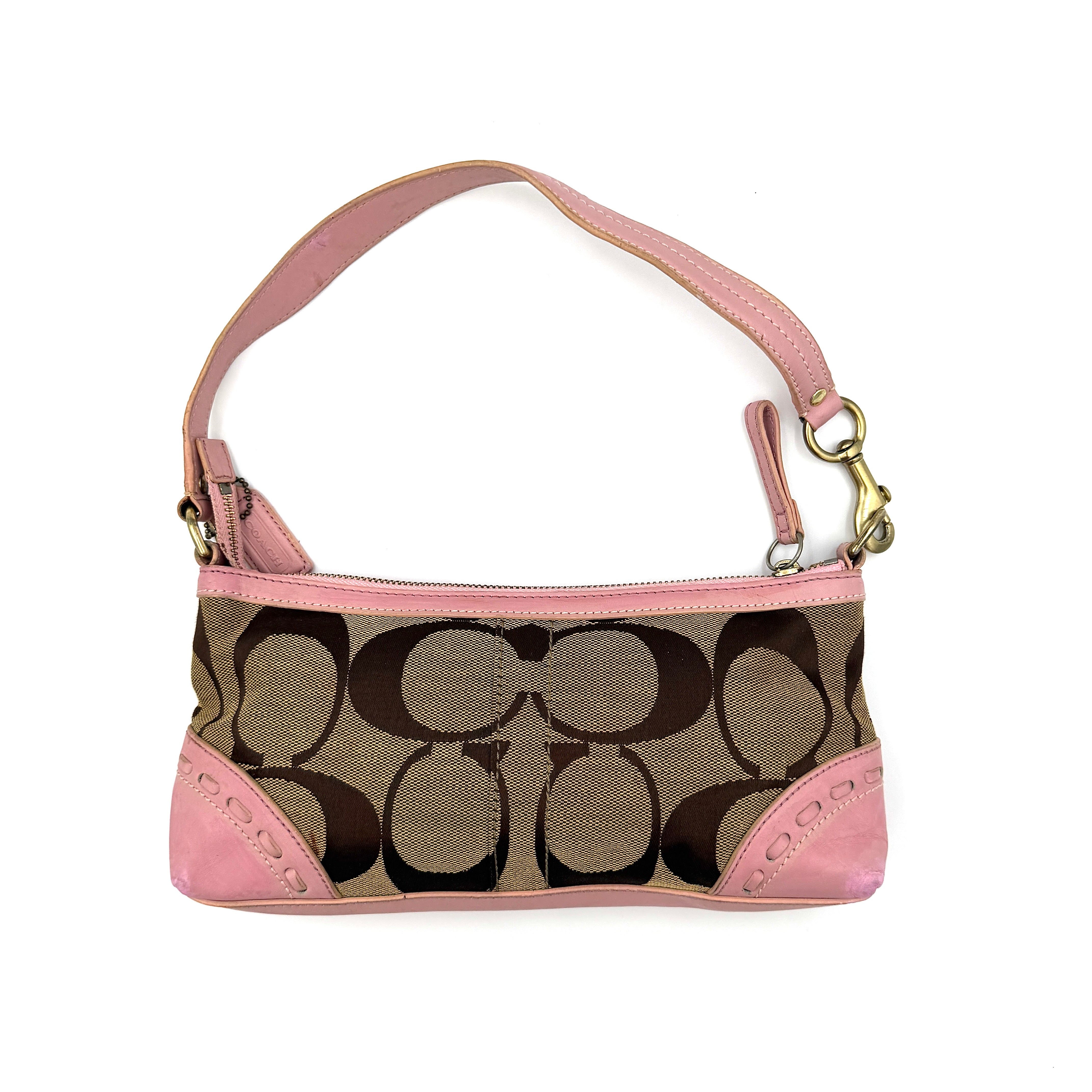 Coach Y2K Stripe Demi Baguette Shoulder Bag Pink/Beige