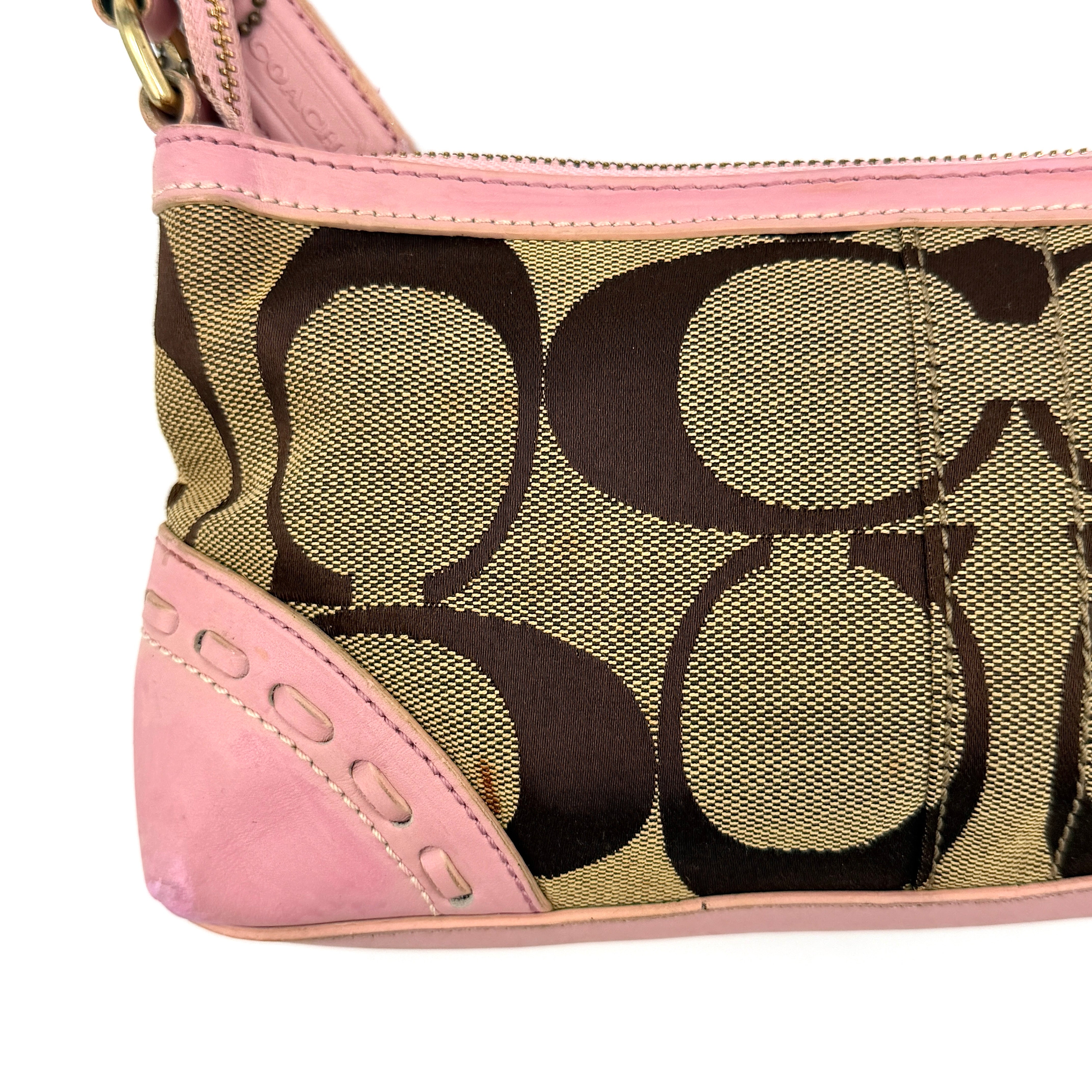 Coach Y2K Stripe Demi Baguette Shoulder Bag Pink/Beige
