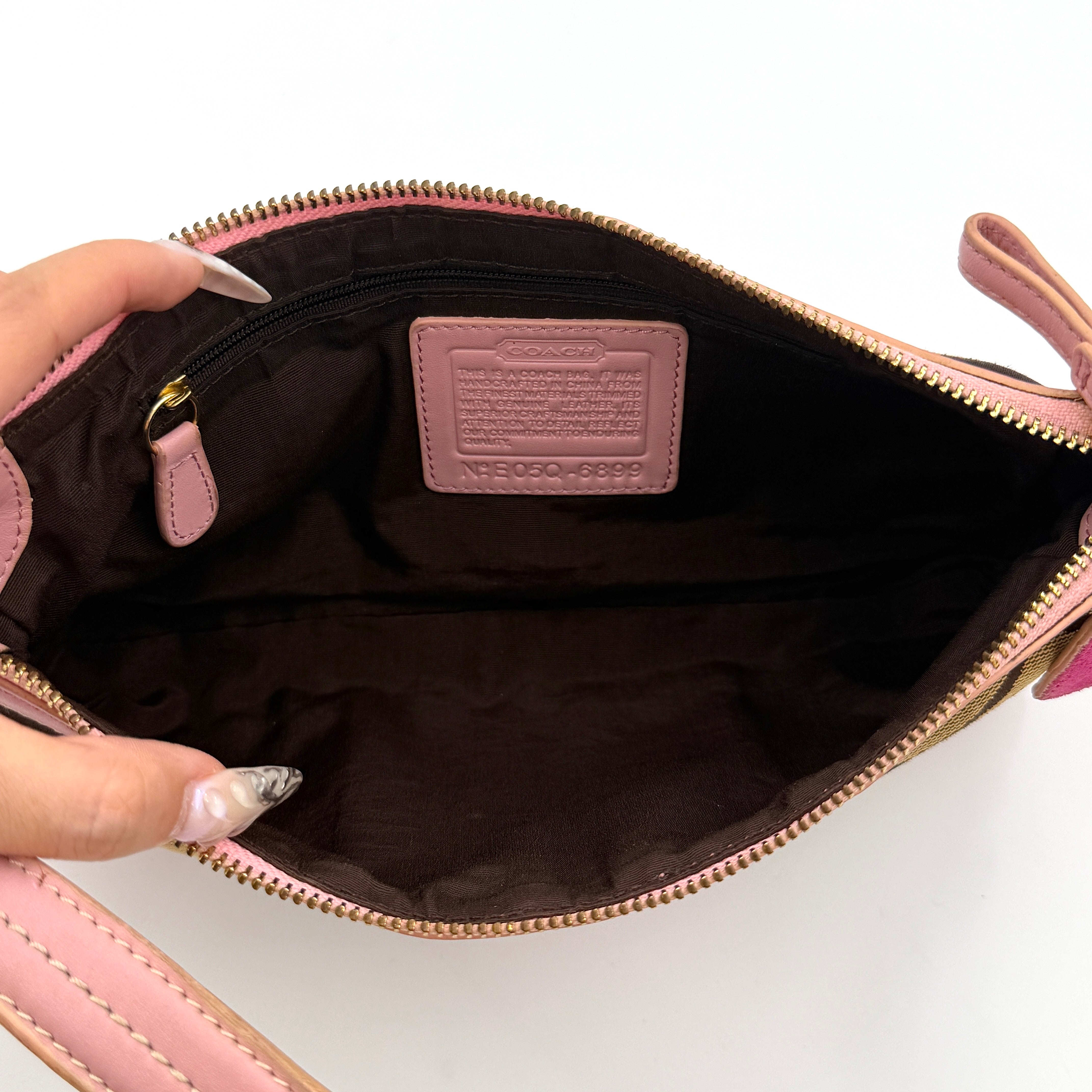 Coach Y2K Stripe Demi Baguette Shoulder Bag Pink/Beige