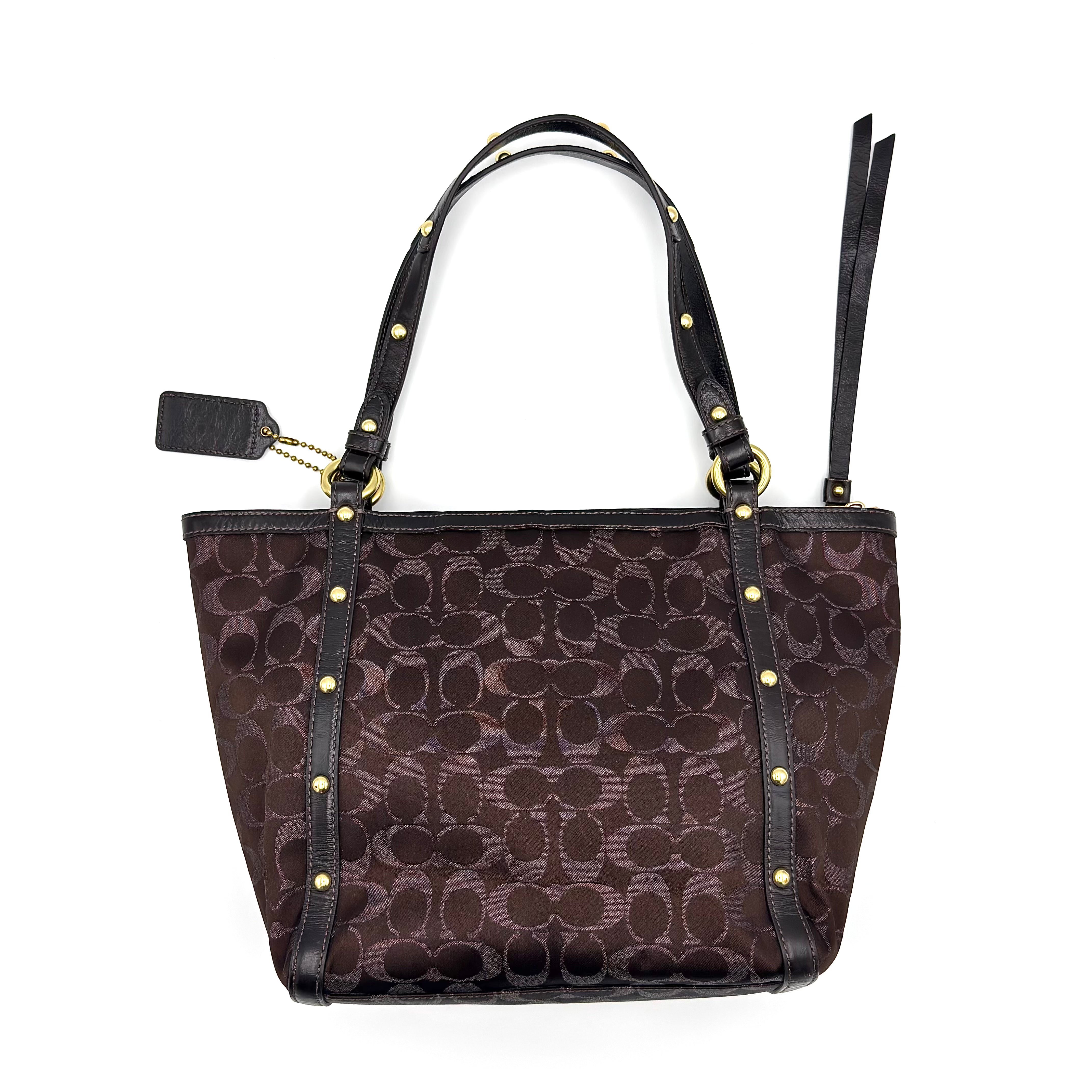 Coach Signature Canvas Studded Tote Bag Brown