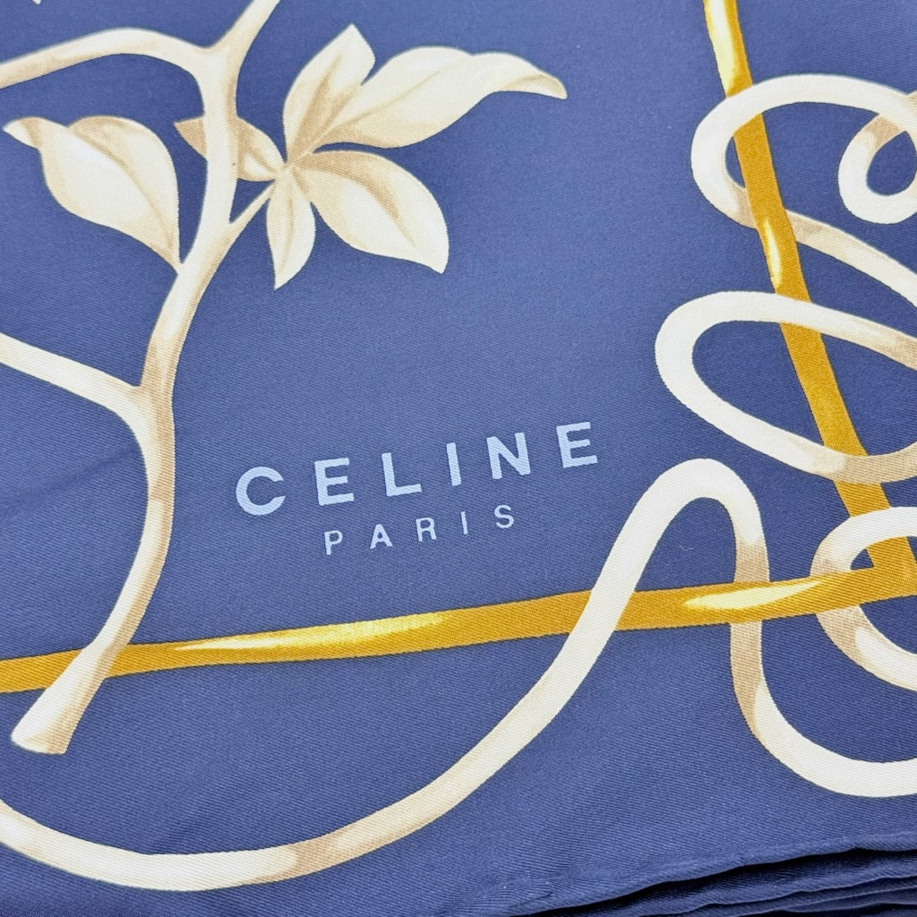 Celine Botanical Silk Scarf Navy Blue