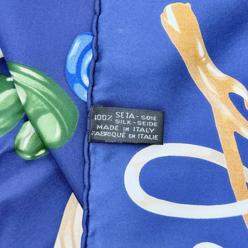 Celine Botanical Silk Scarf Navy Blue
