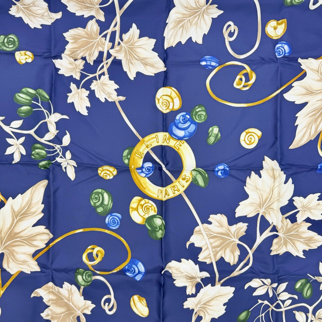 Celine Botanical Silk Scarf Navy Blue