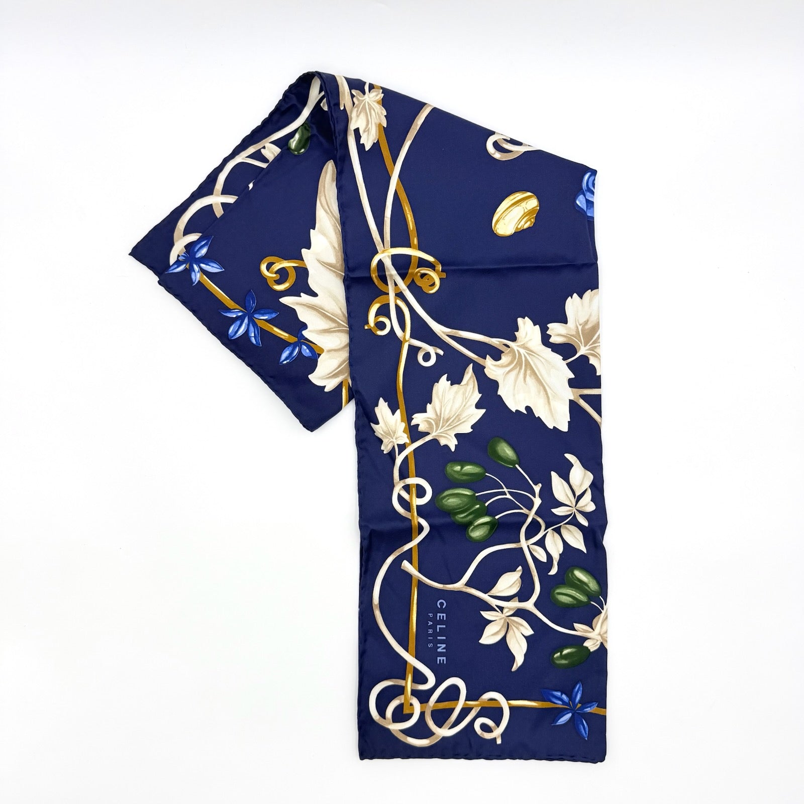 Celine Botanical Silk Scarf Navy Blue