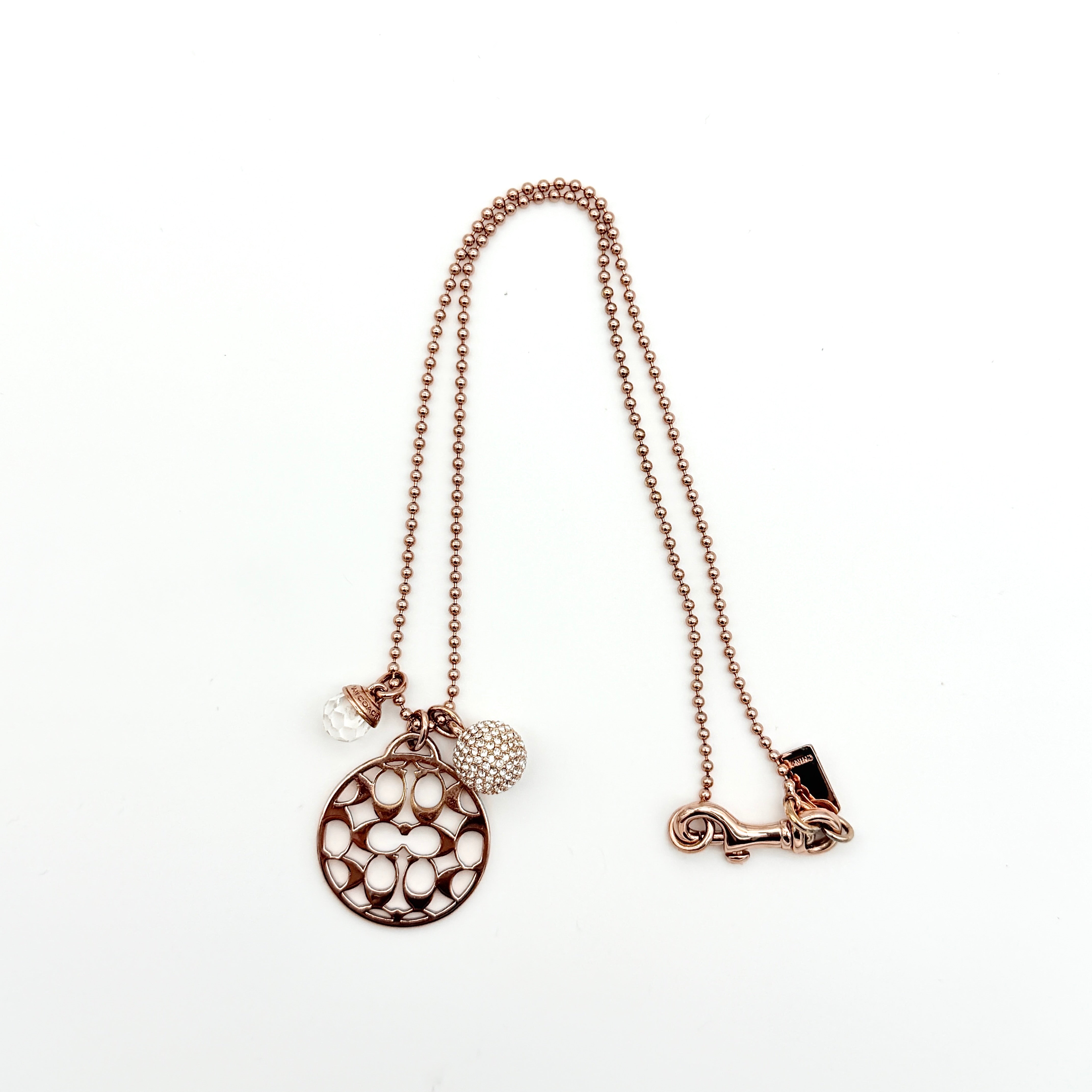 Coach Signature Pave Ball Triple Necklace Rose Gold