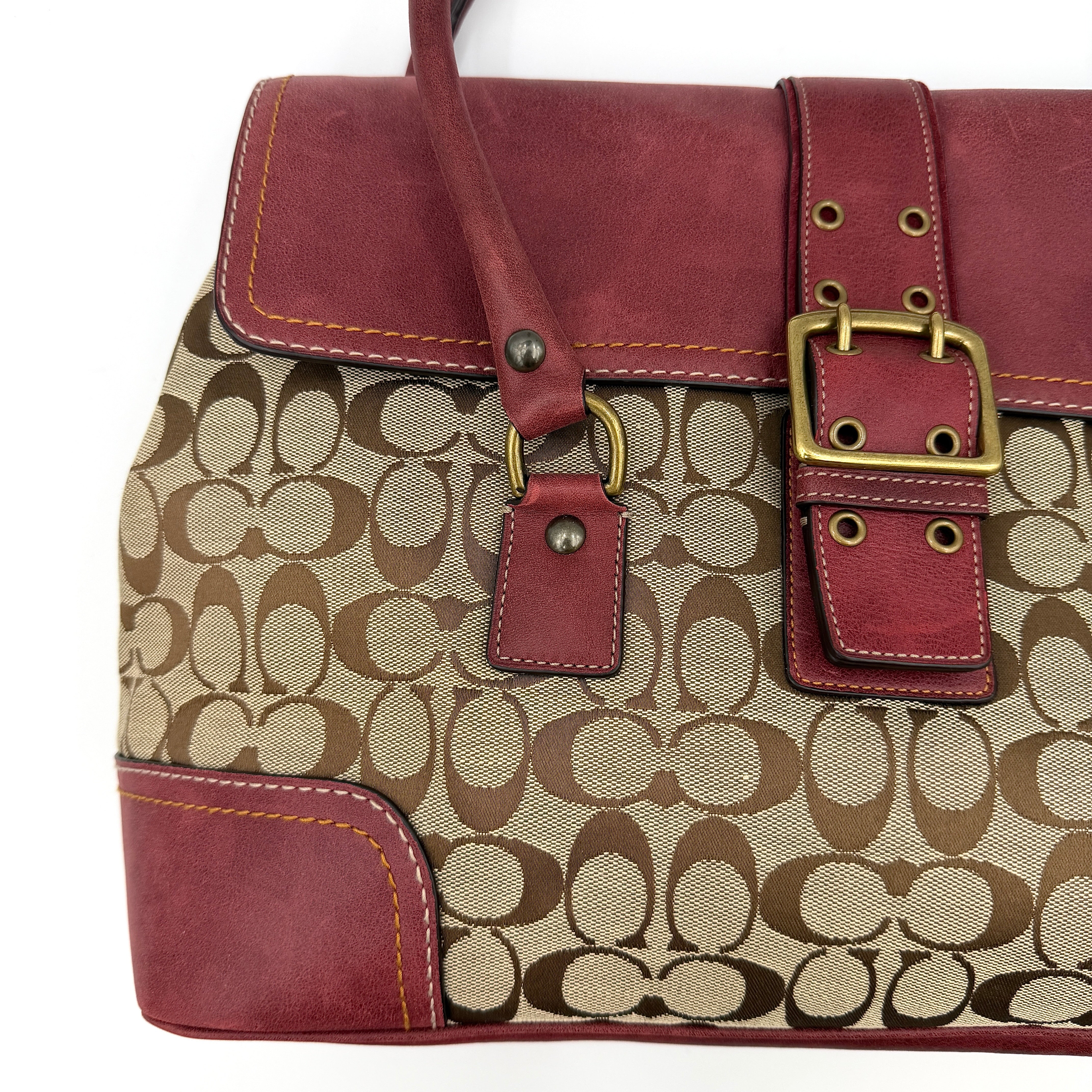 Coach Y2K Signature Soho Flap Shoulder Bag Burgundy/Beige