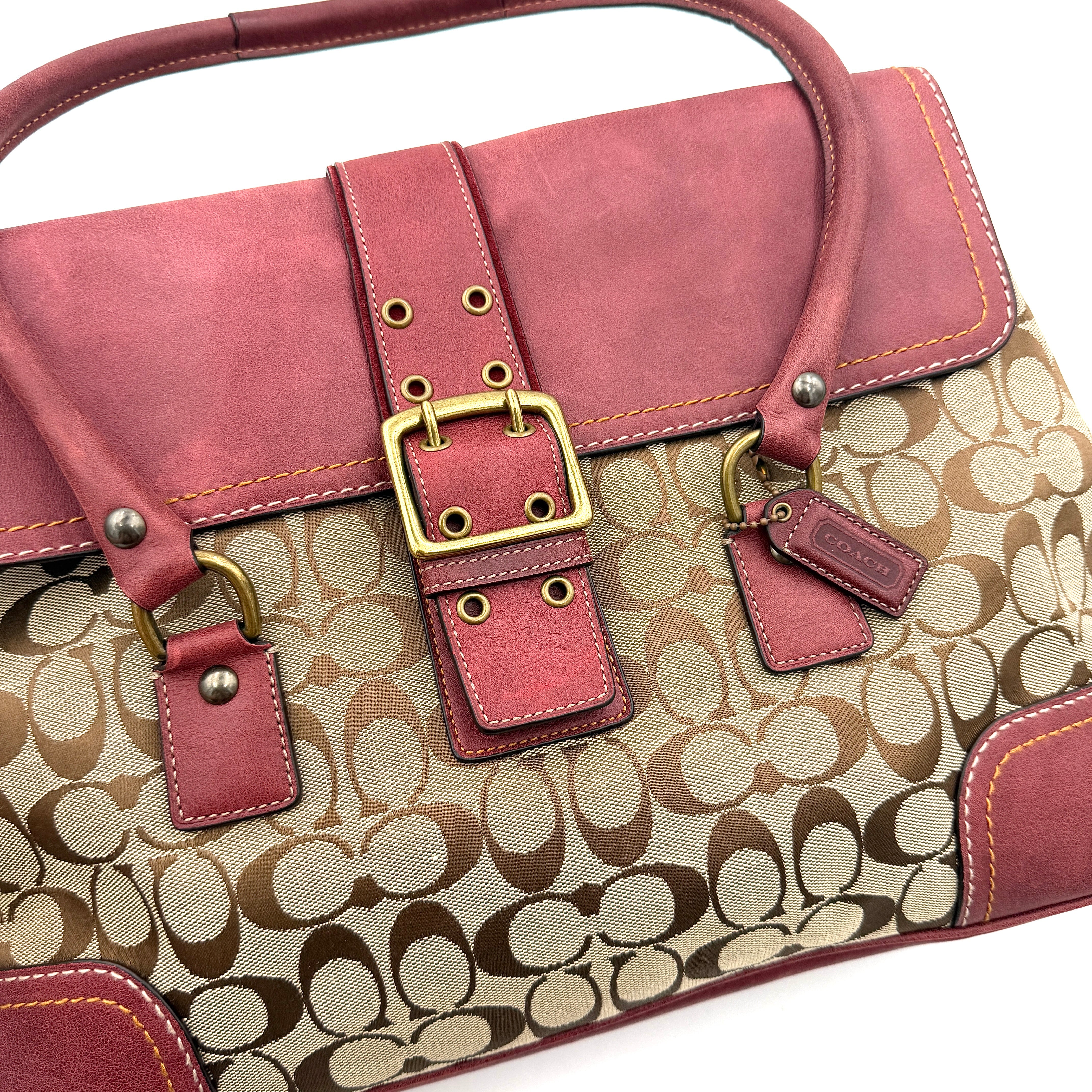Coach Y2K Signature Soho Flap Shoulder Bag Burgundy/Beige