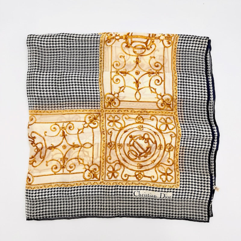 Dior Houndstooth Baroque Silk Scarf Black/Gold