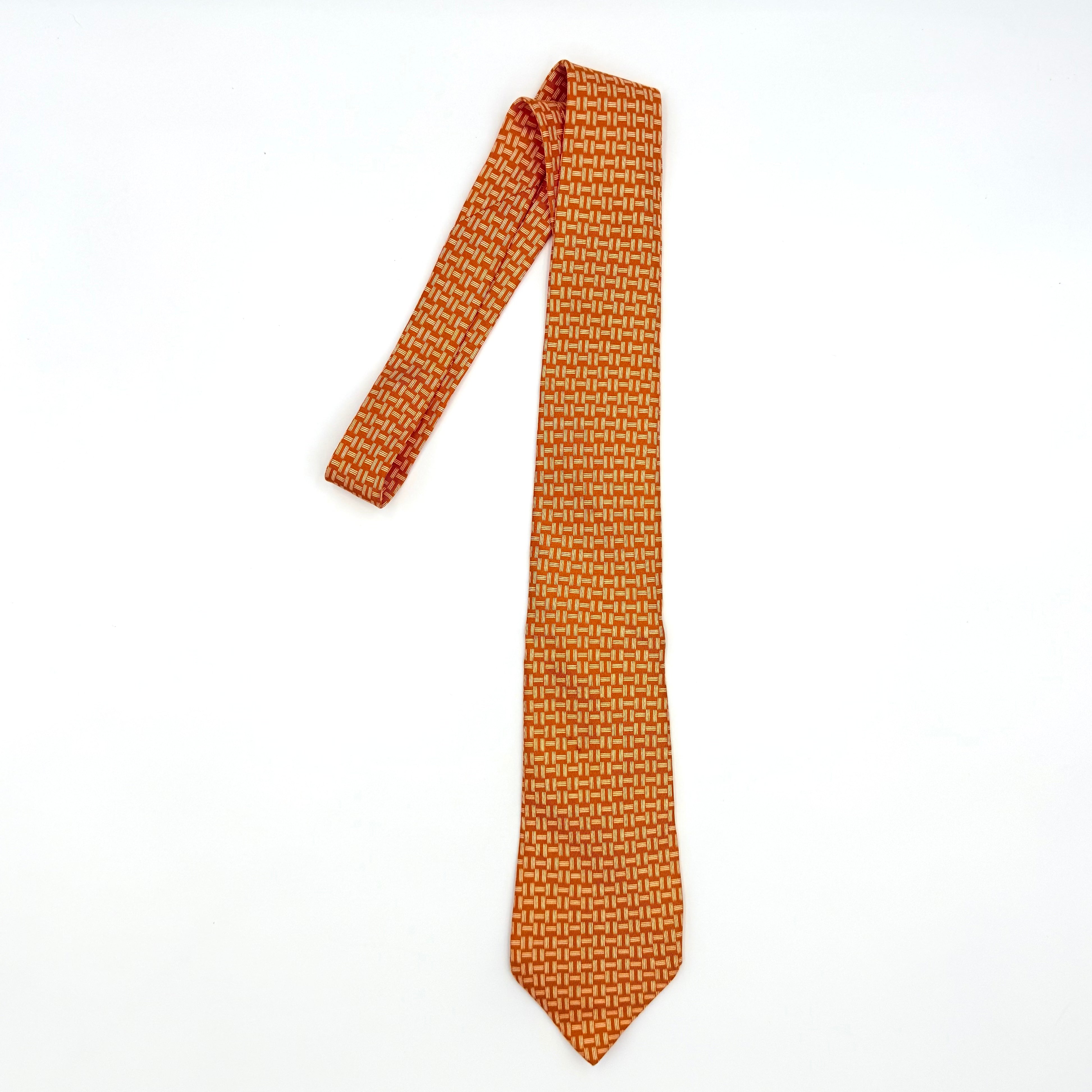 Hermès H Monogram Silk Tie Orange