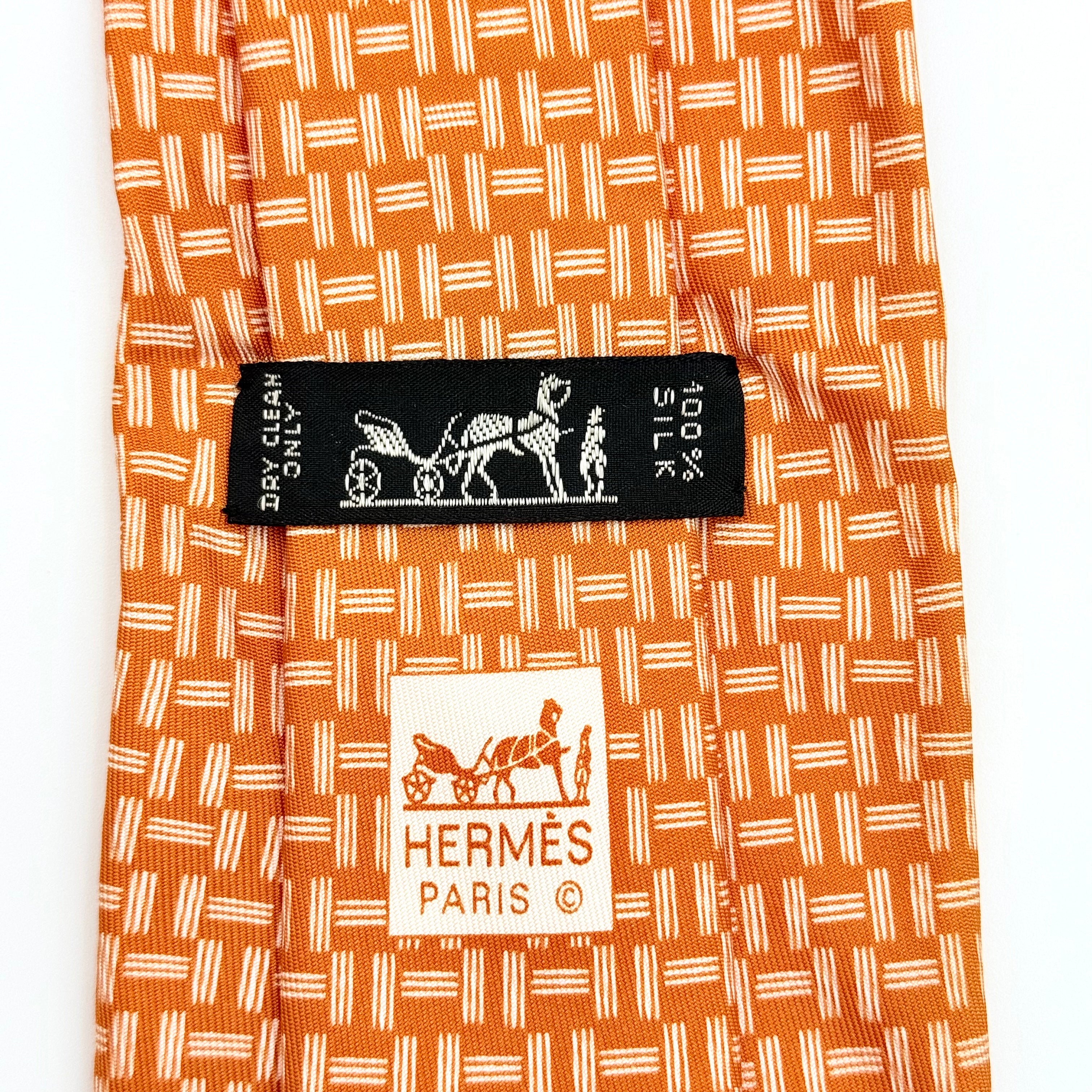 Hermès H Monogram Silk Tie Orange