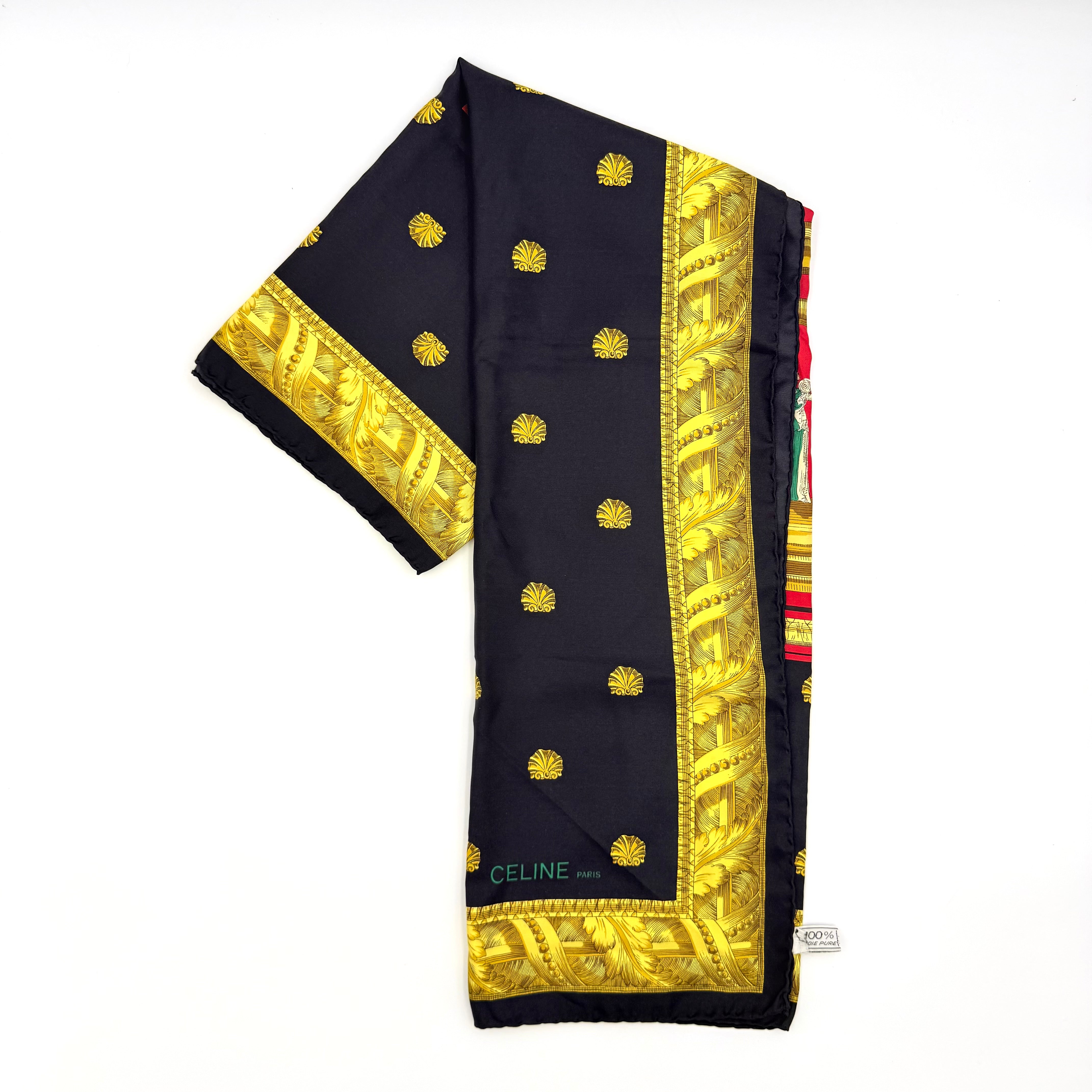 Celine Roman Silk Scarf Black/Gold