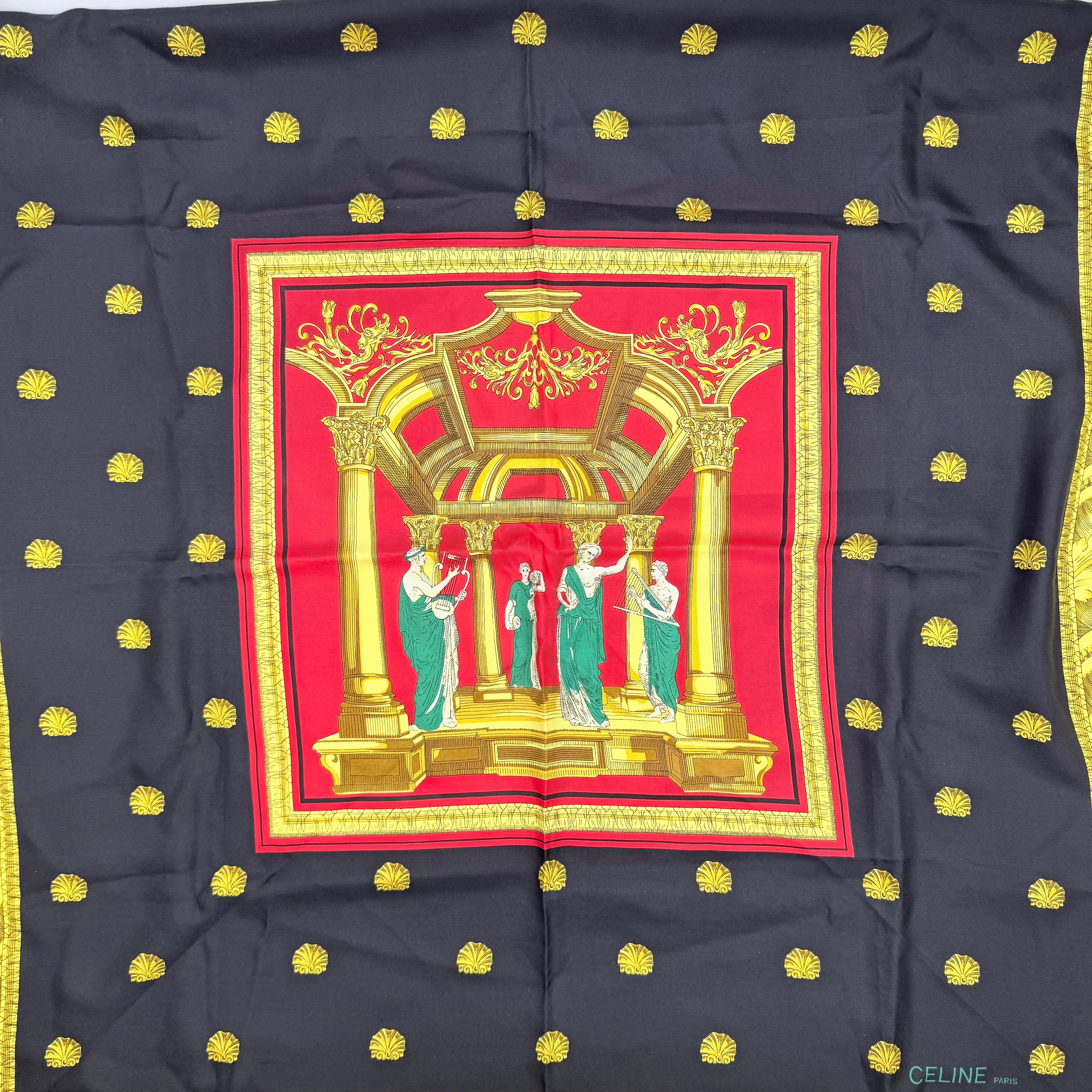 Celine Roman Silk Scarf Black/Gold