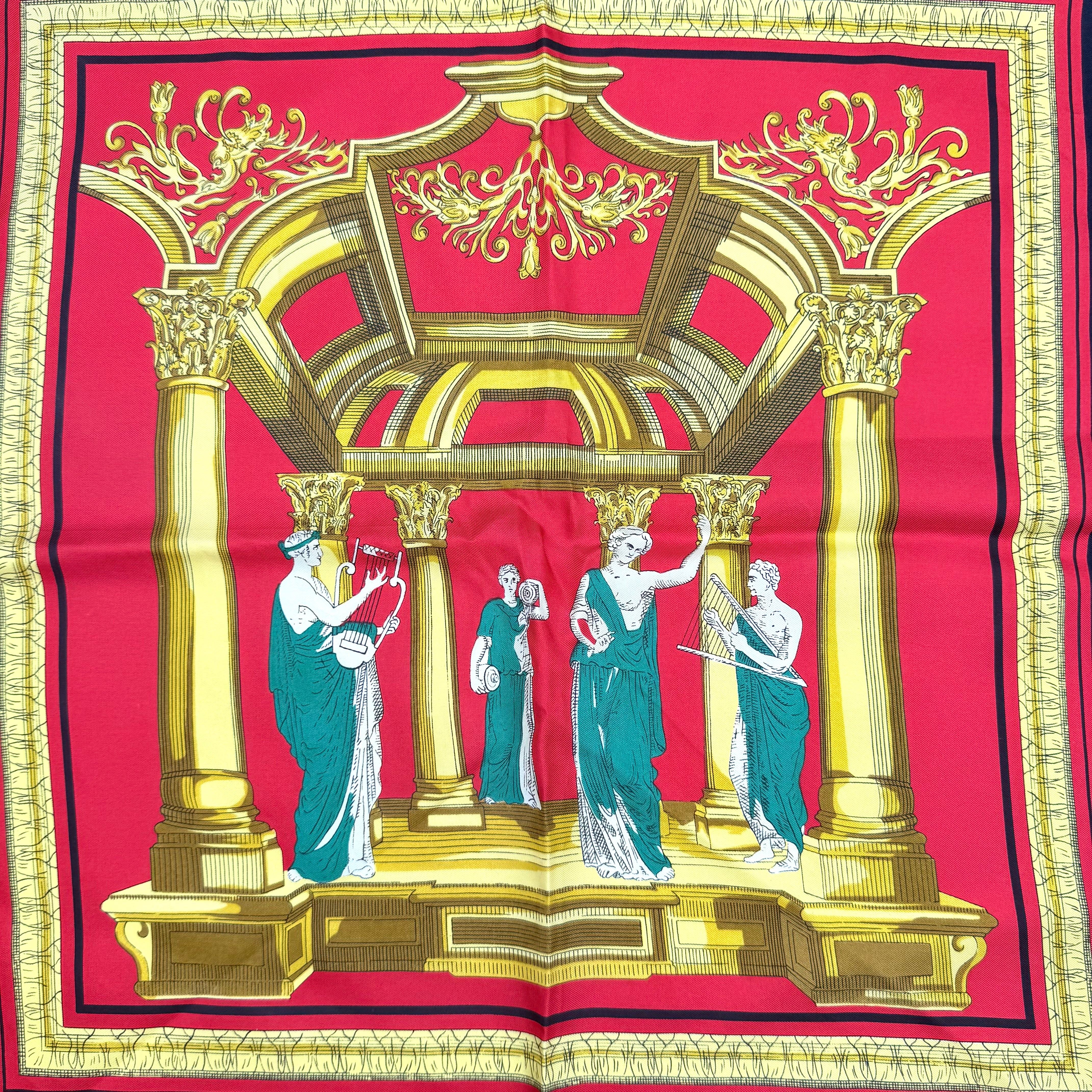 Celine Roman Silk Scarf Black/Gold