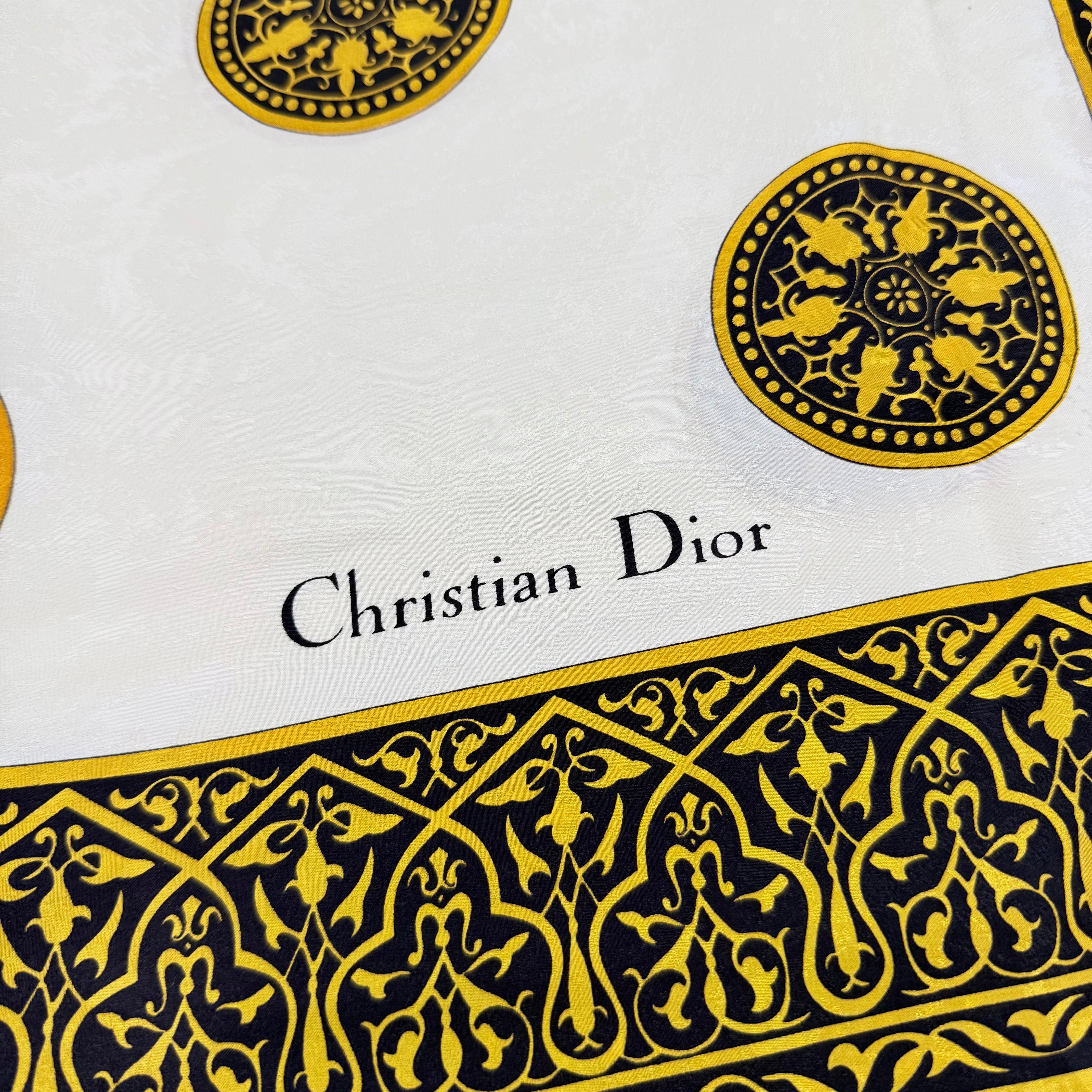 Christian Dior Medallion Silk Scarf Gold