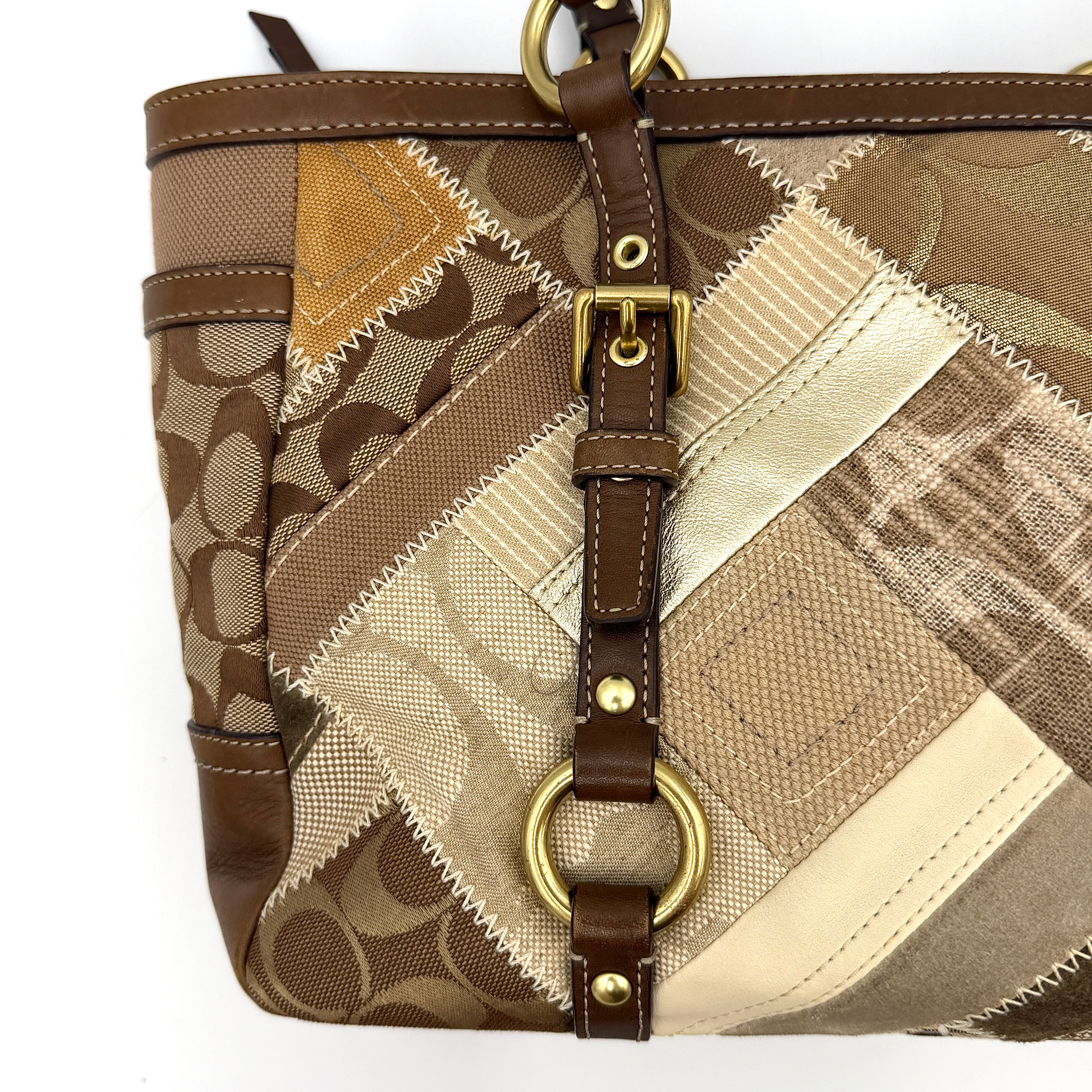 Coach Y2K Signature Patchwork Tote Bag Brown Multicolor