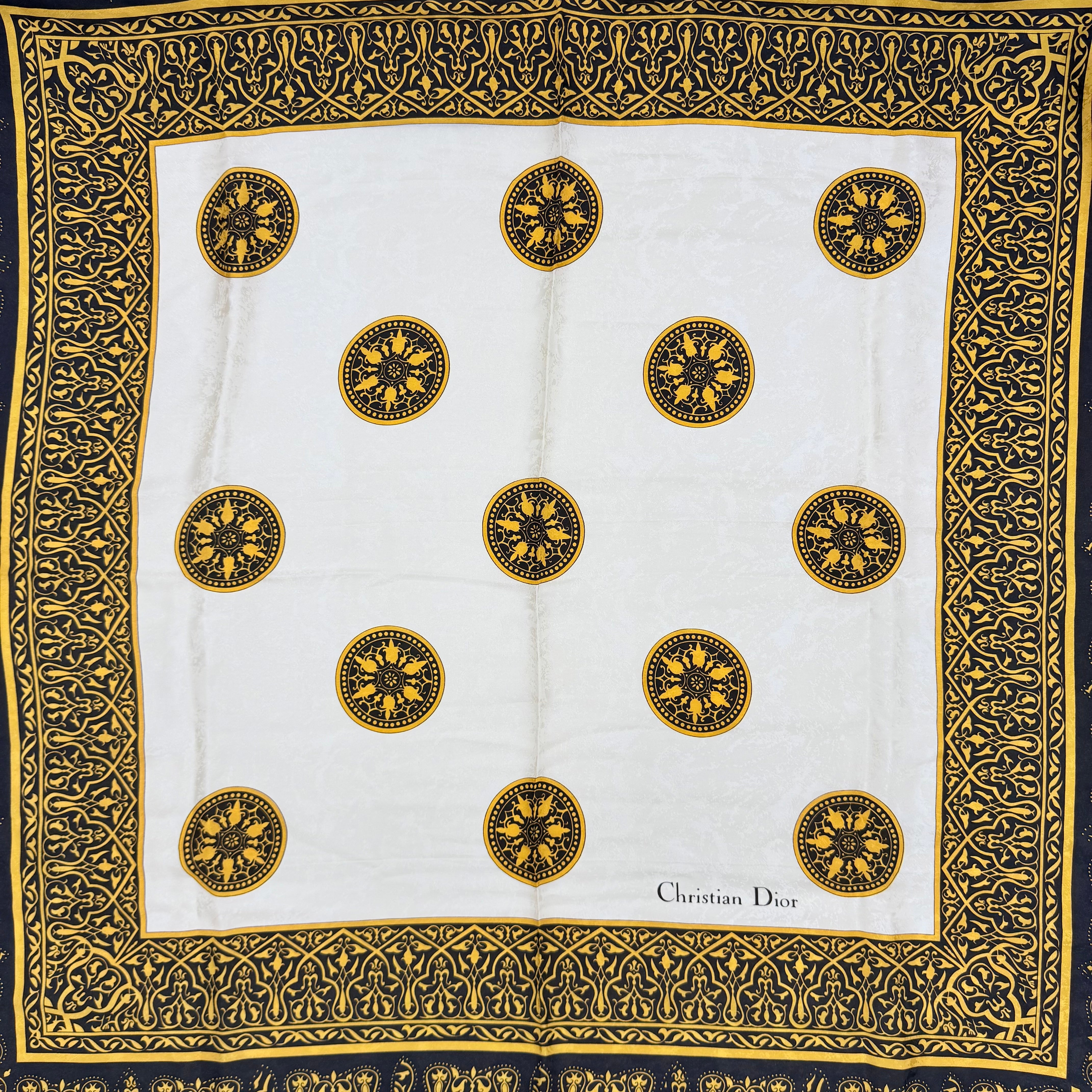 Christian Dior Medallion Silk Scarf Gold