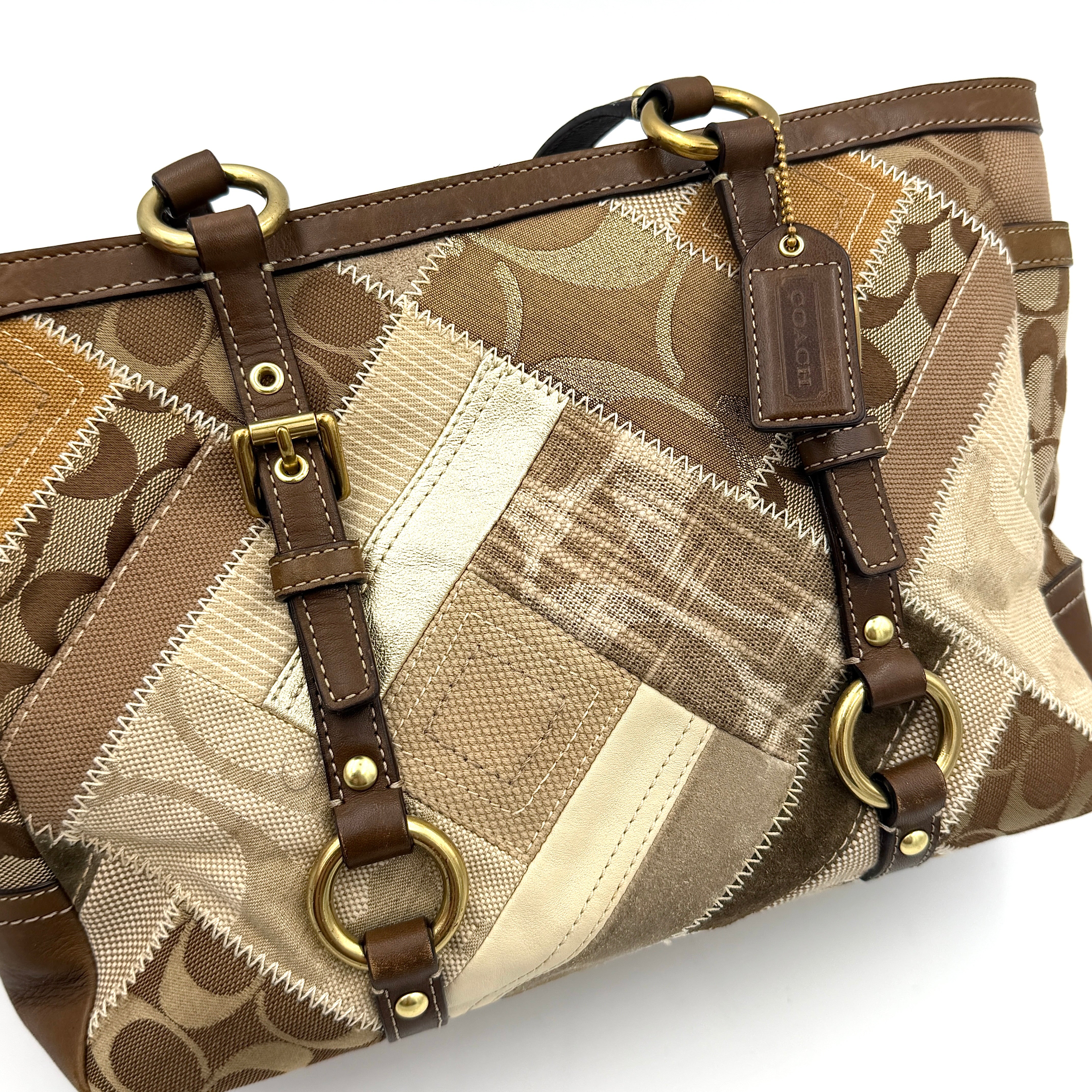 Coach Y2K Signature Patchwork Tote Bag Brown Multicolor