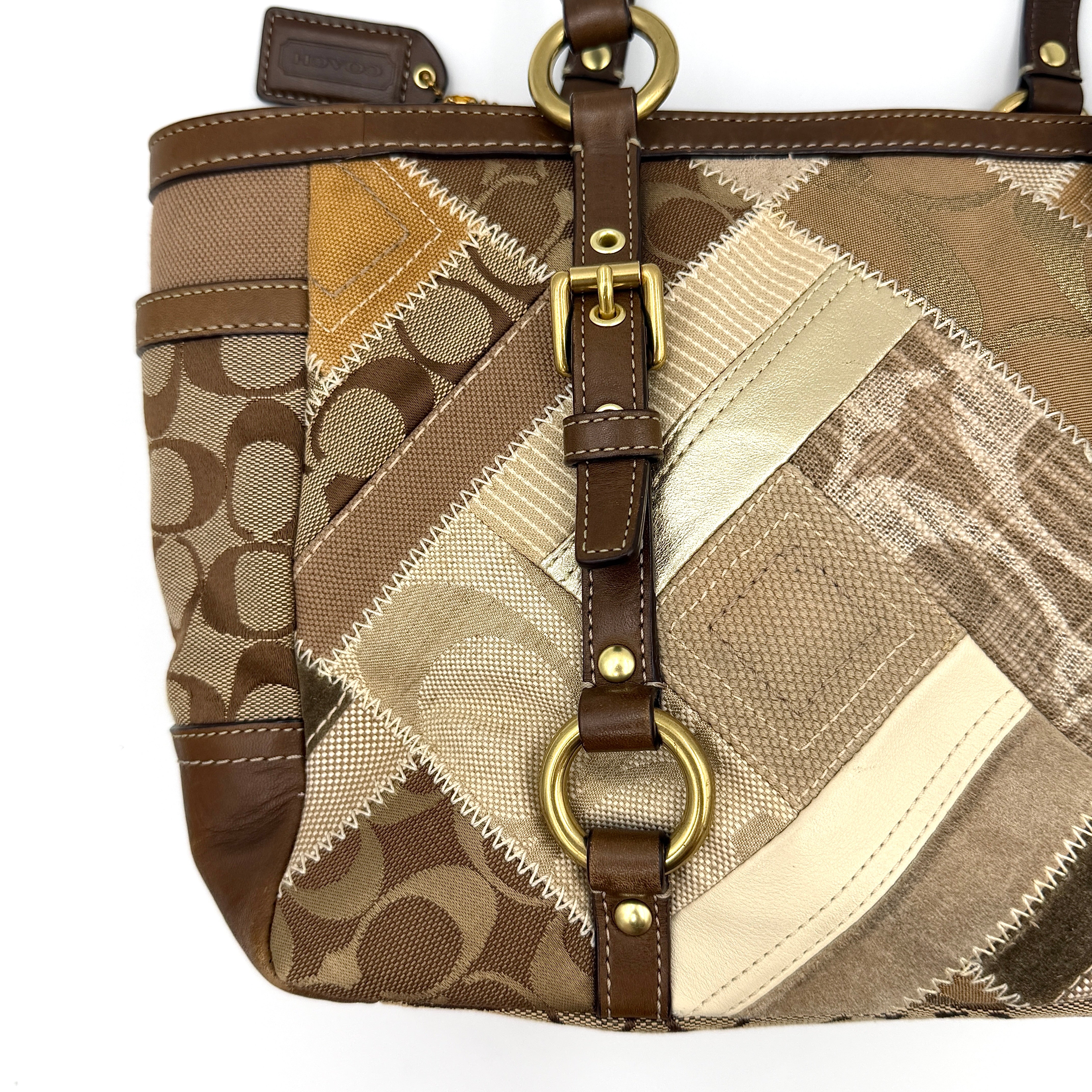 Coach Y2K Signature Patchwork Tote Bag Brown Multicolor