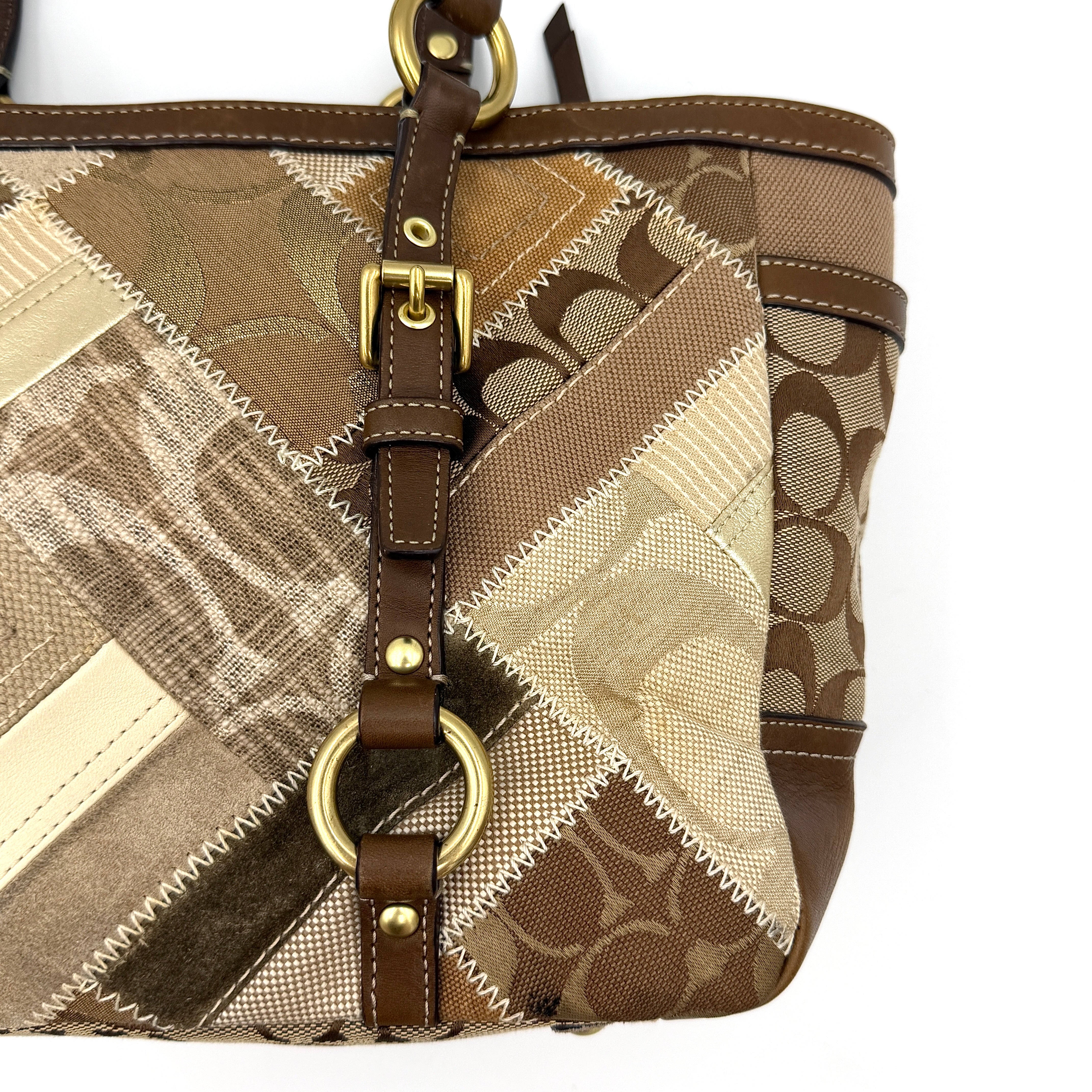 Coach Y2K Signature Patchwork Tote Bag Brown Multicolor