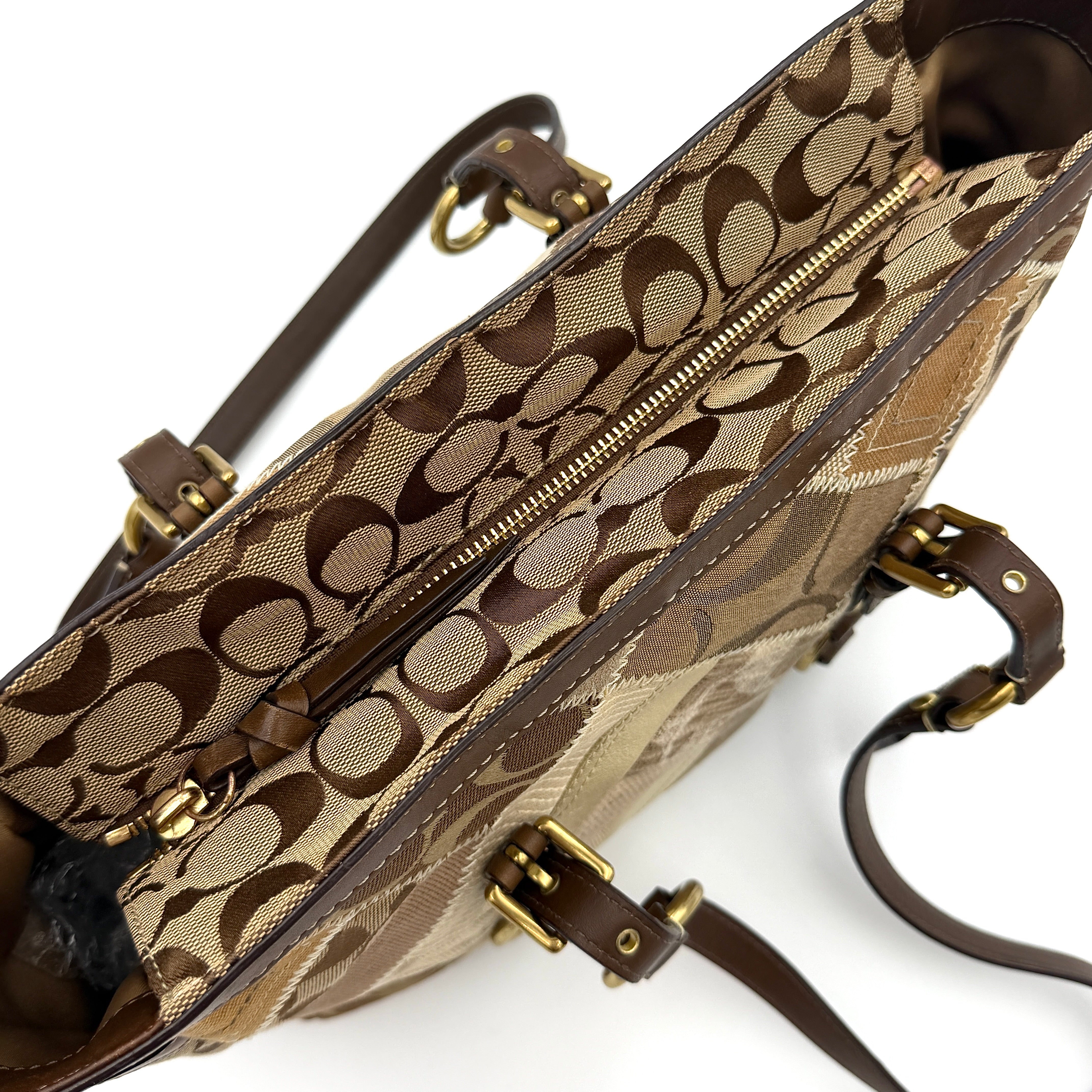 Coach Y2K Signature Patchwork Tote Bag Brown Multicolor