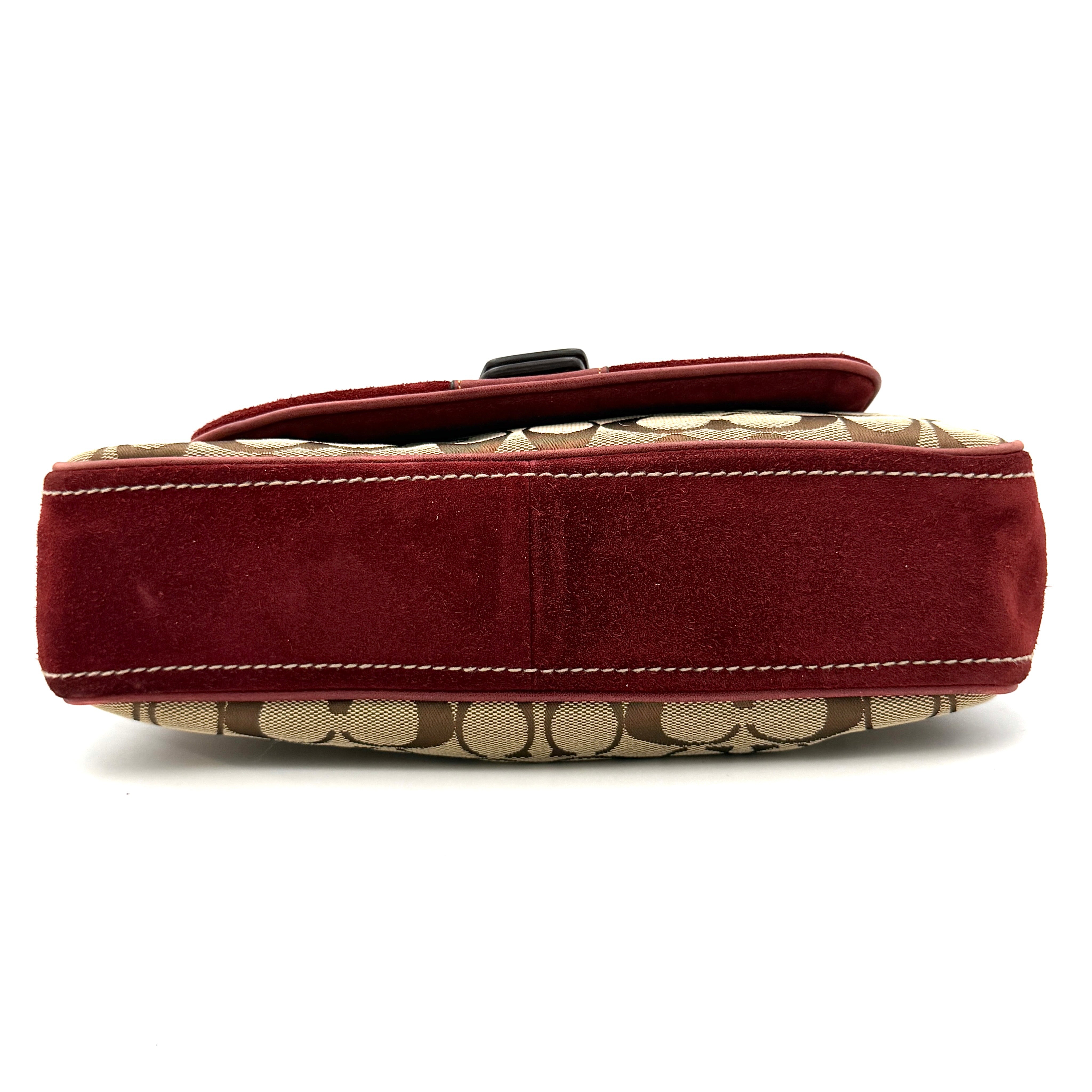 Coach Signature Front Buckle Shoulder Bag Burgundy/Beige