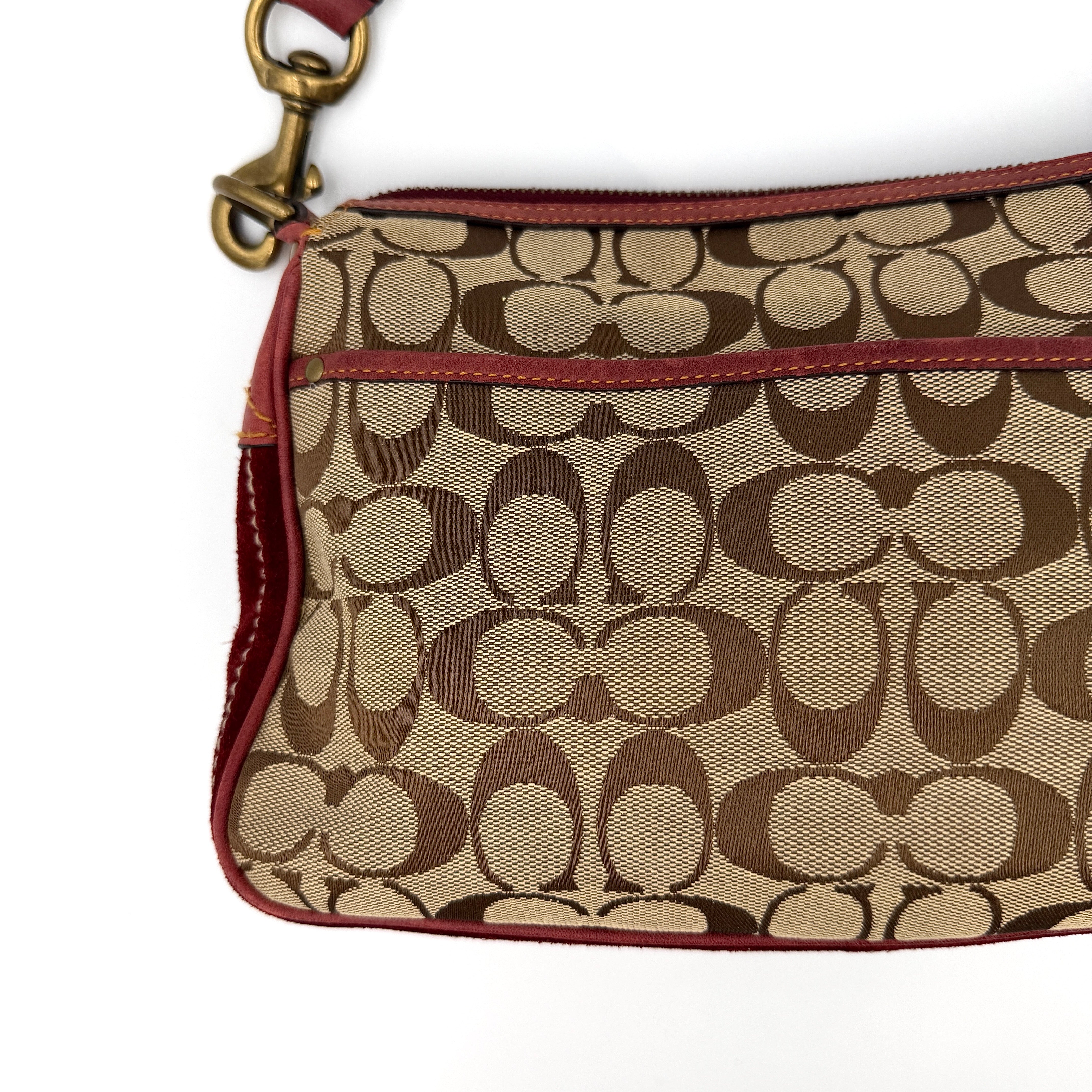 Coach Signature Front Buckle Shoulder Bag Burgundy/Beige