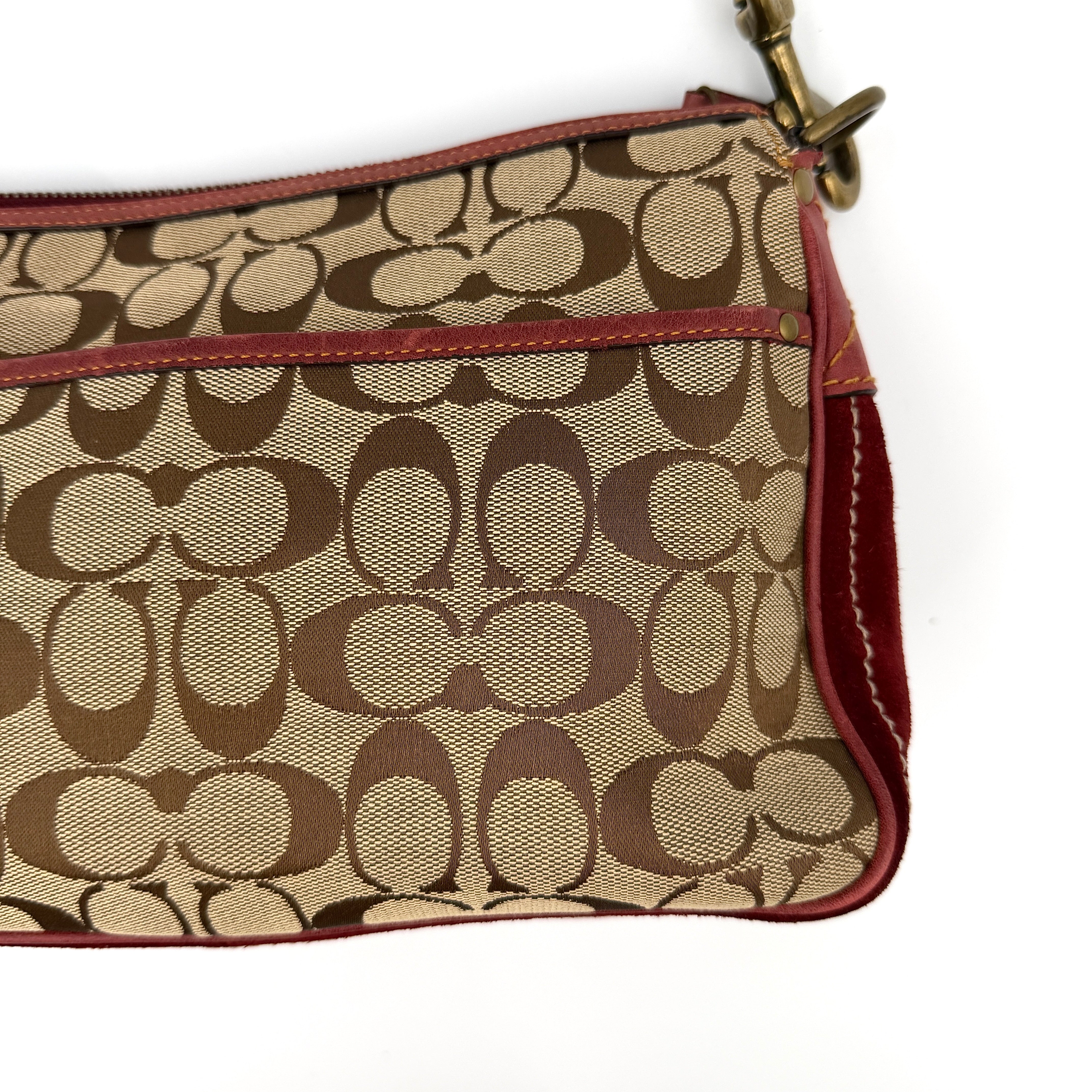 Coach Signature Front Buckle Shoulder Bag Burgundy/Beige