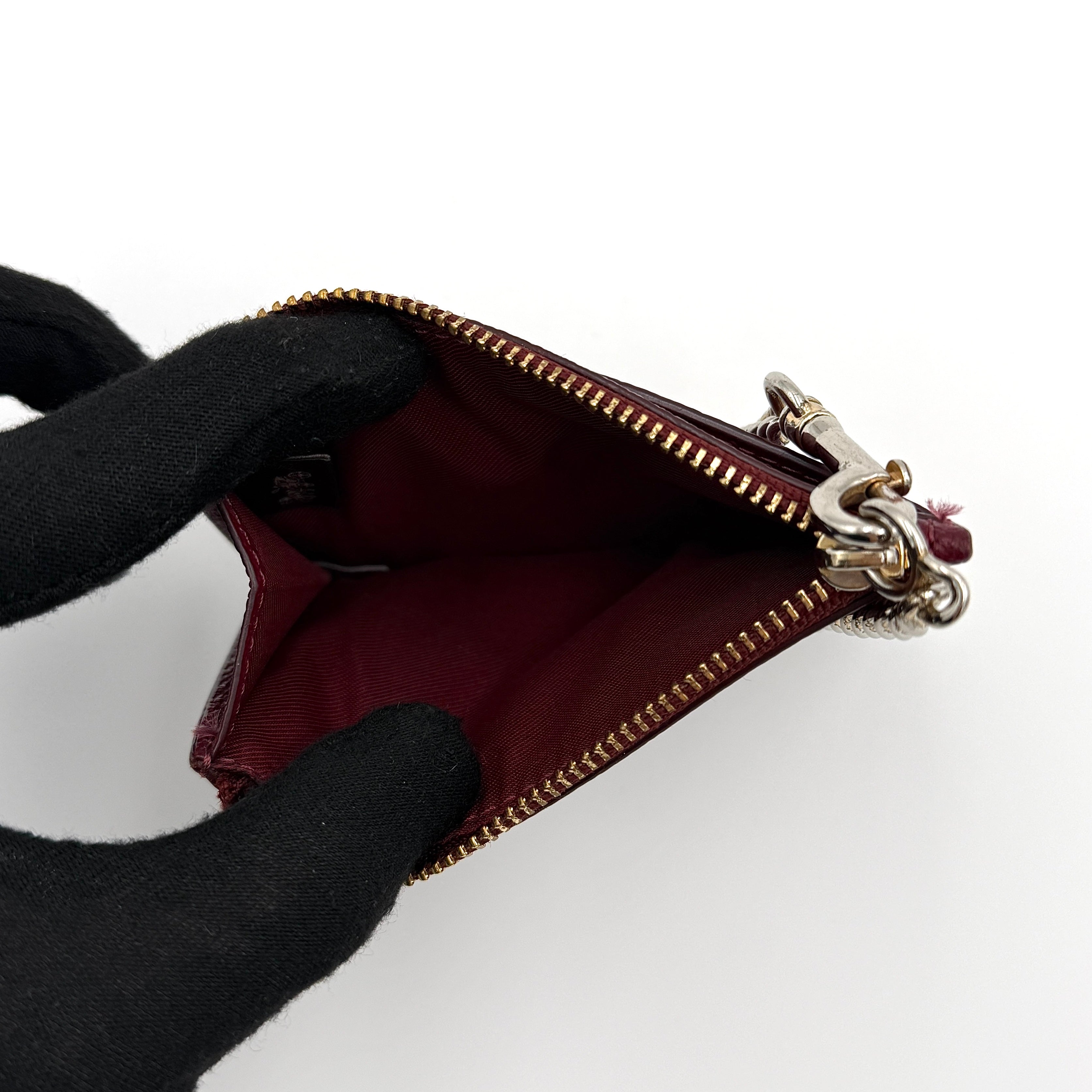 Coach Mini Skinny ID Case Chain Cardholder Burgundy