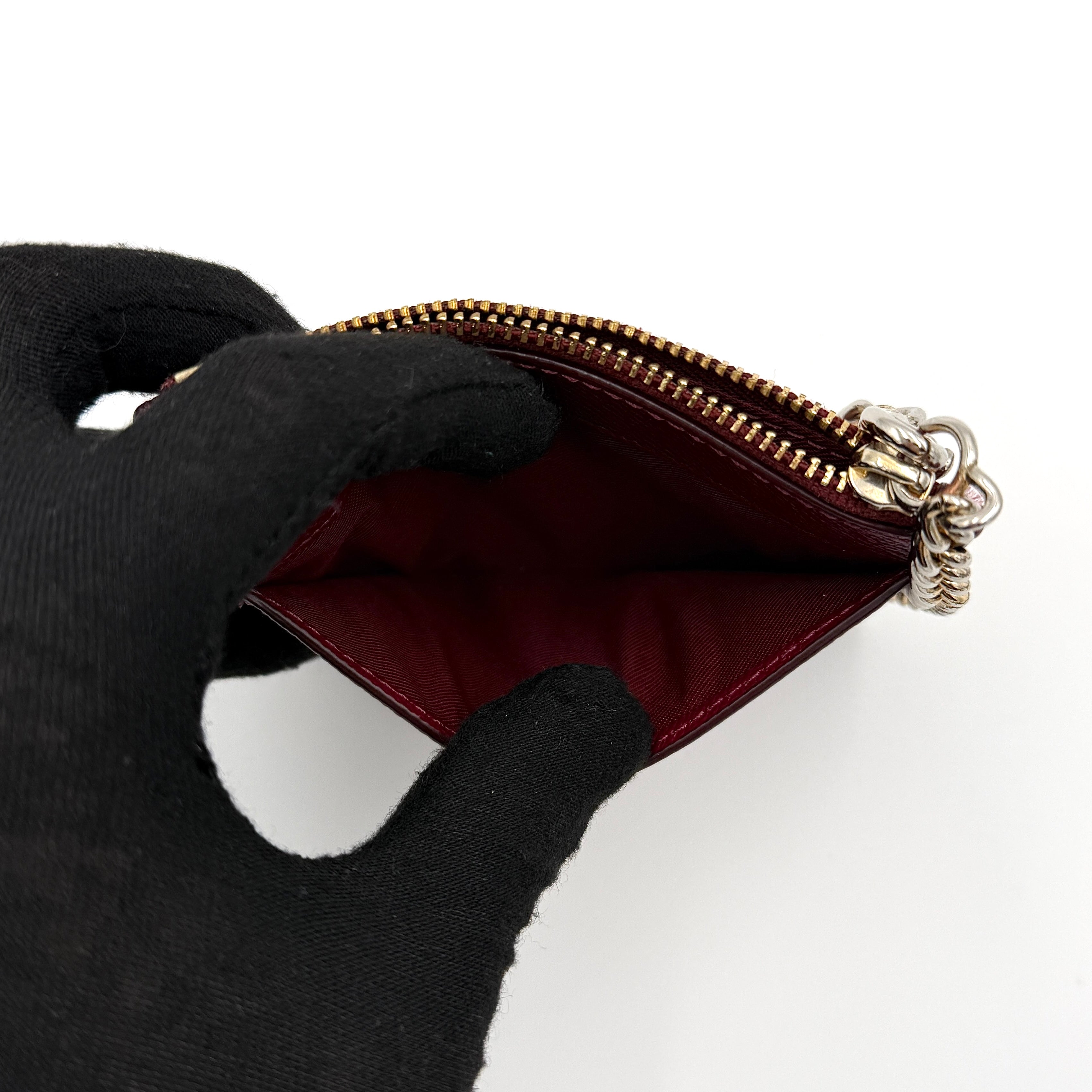 Coach Mini Skinny ID Case Chain Cardholder Burgundy