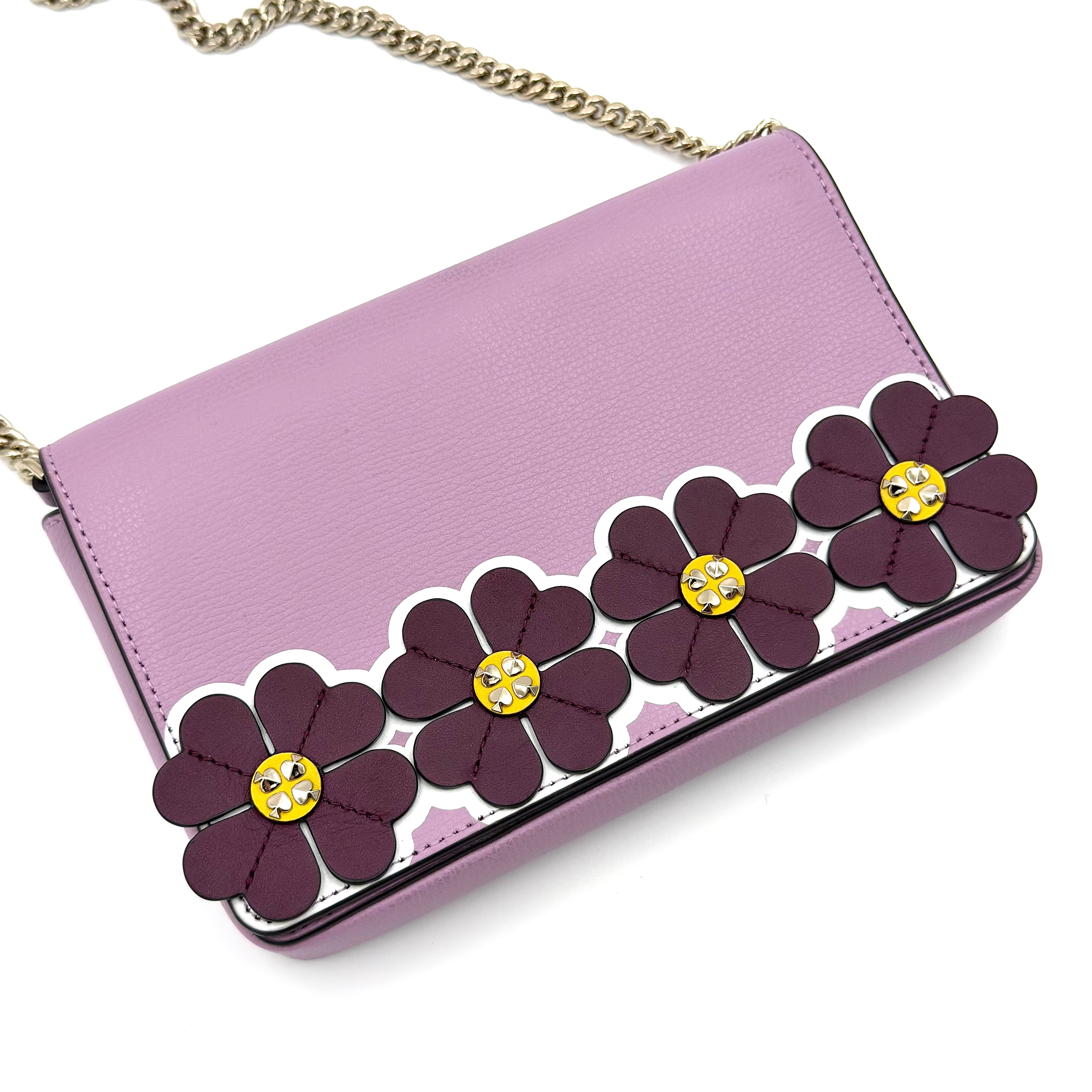 Kate Spade Sylvia Graphic Clover Appliqué Crossbody Bag Purple