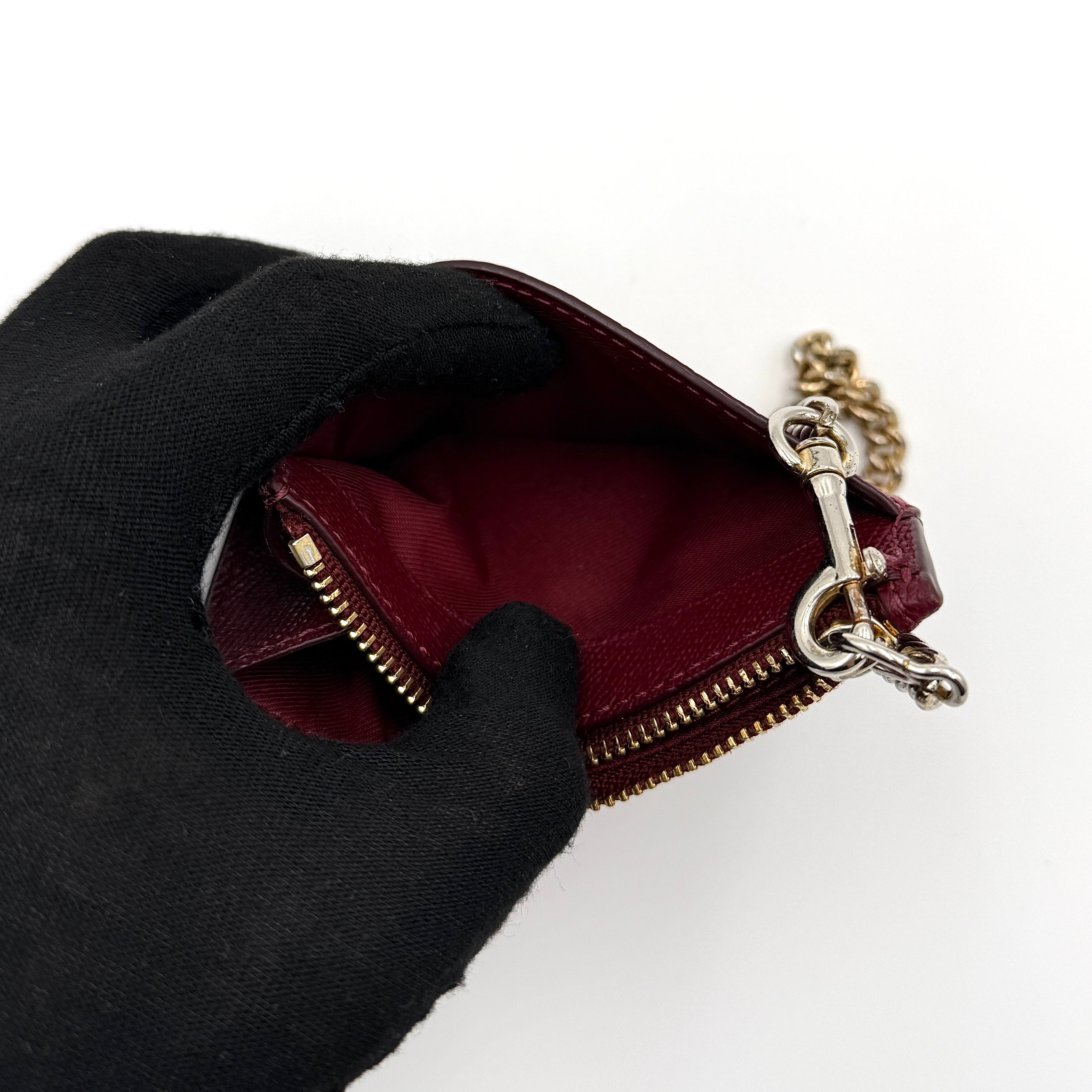 Coach Mini Skinny ID Case Chain Cardholder Burgundy